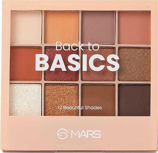 MARS 12 Shades Back to Basics Eyeshadow Palette with Free Applicator | Matte | Shimmer | Beginner Friendly & Long Lasting Eye Shadow Palette | (14.4 gm) (Shade-02)