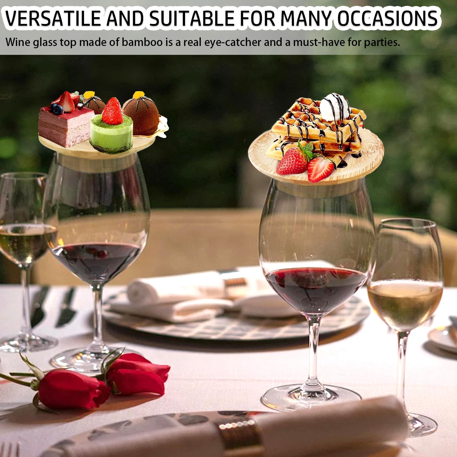 10 Stück Weinglas Topper Holz - Bambus Wine Glass Charcuterie Topper, Board Topper Holz Rund, Vorspeisenteller Weinglas Aufsatz, für Vorspeisenteller, Partys, Desserts