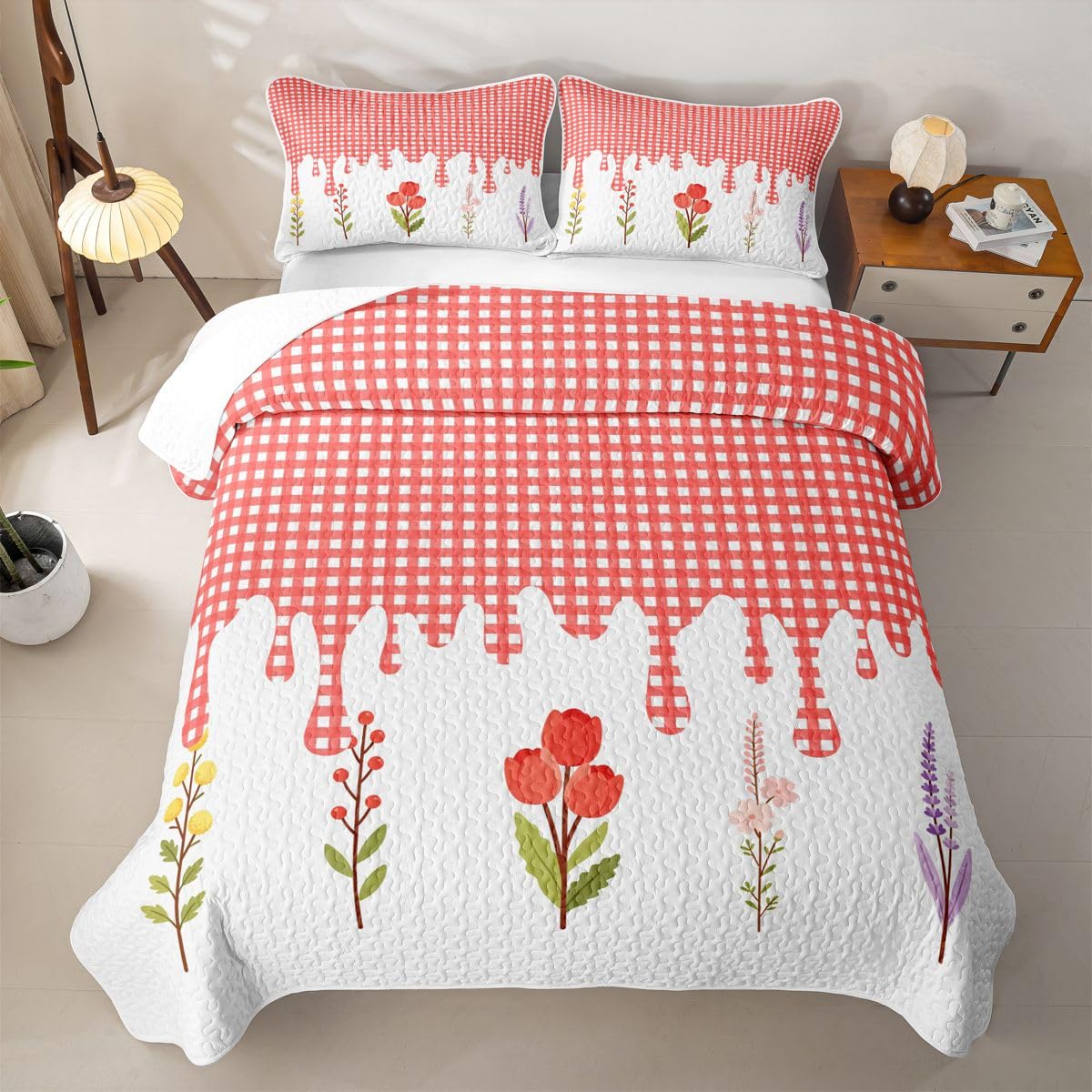 Homewish Copriletto Trapuntato Matrimoniale Plaid Rosso Avorio