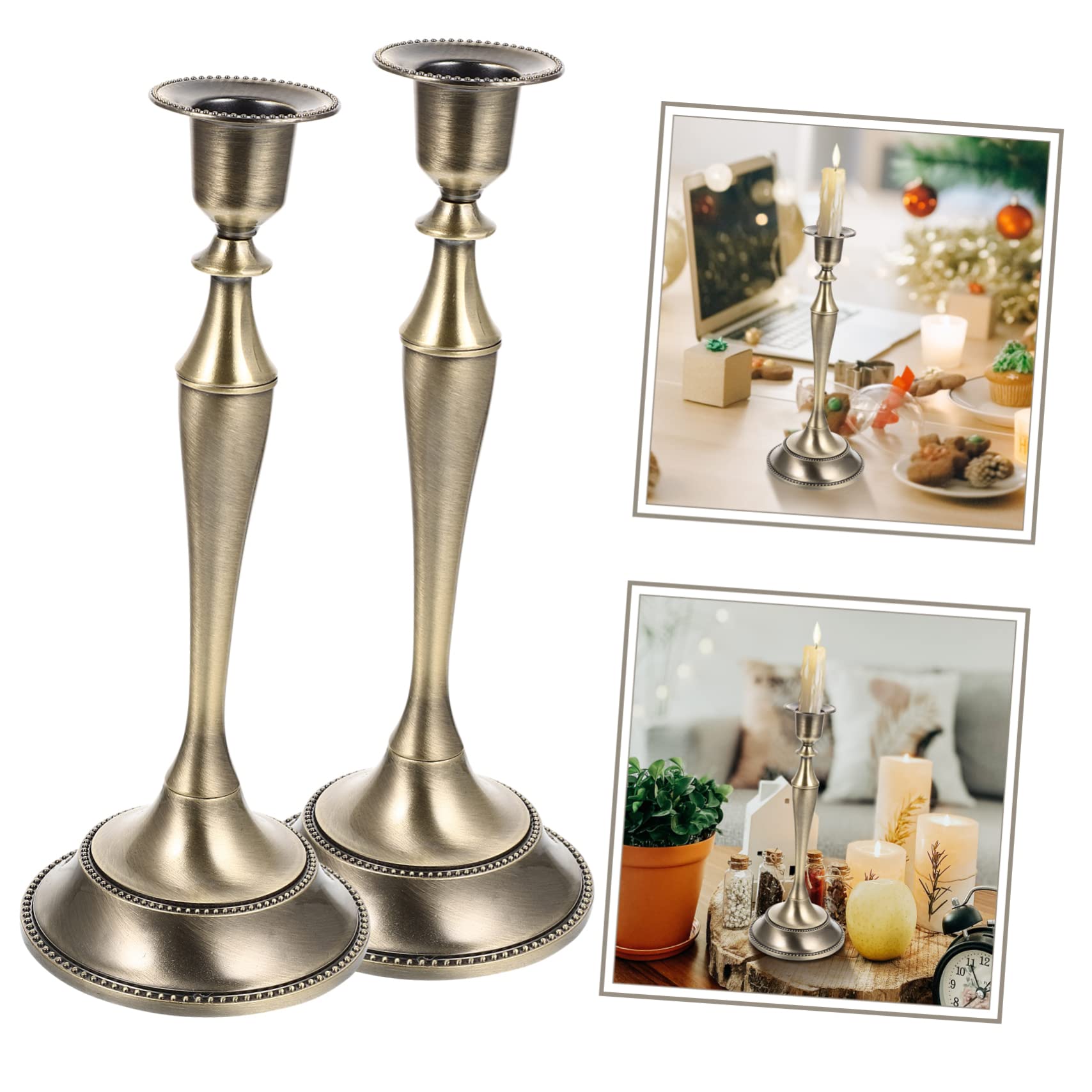 Vintage Kerzenständer aus Zinklegierung, 2 Stück in Gold