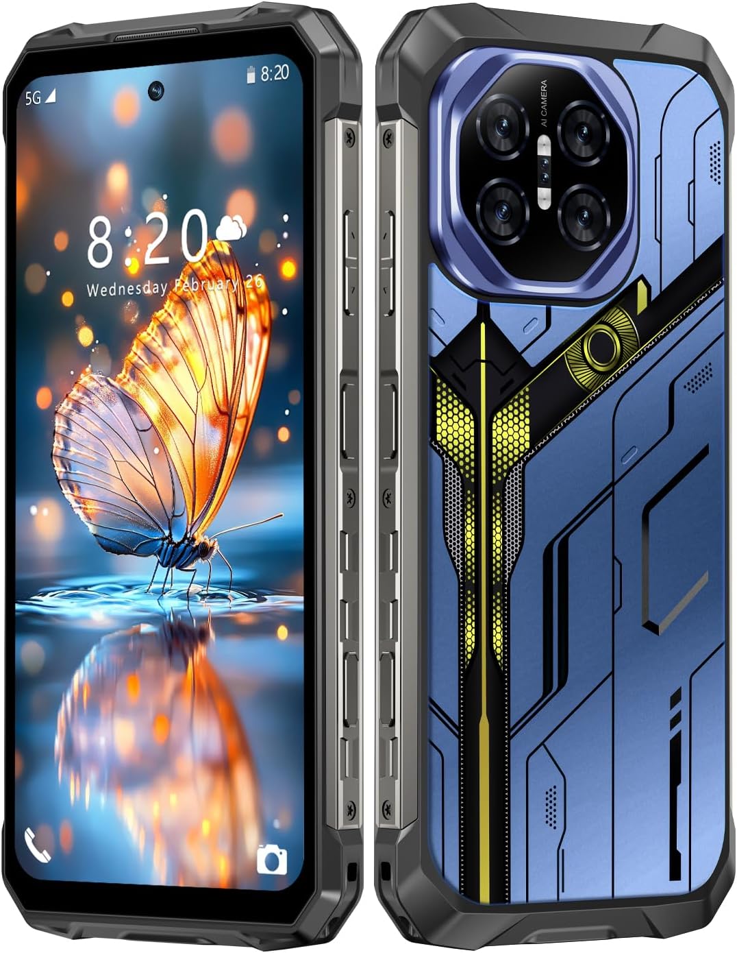 MMY 32+1TB Rugged Armor Unlocked Cell Phone,Smartphone 6.99″ HD 68+108MP Night Vision Photography 22000mAh AI Unlocked Phone,Face ID/Fingerprint Unlock/Underwater-Night-Photo/Dual SIM/5G/NFC(Blue-B)