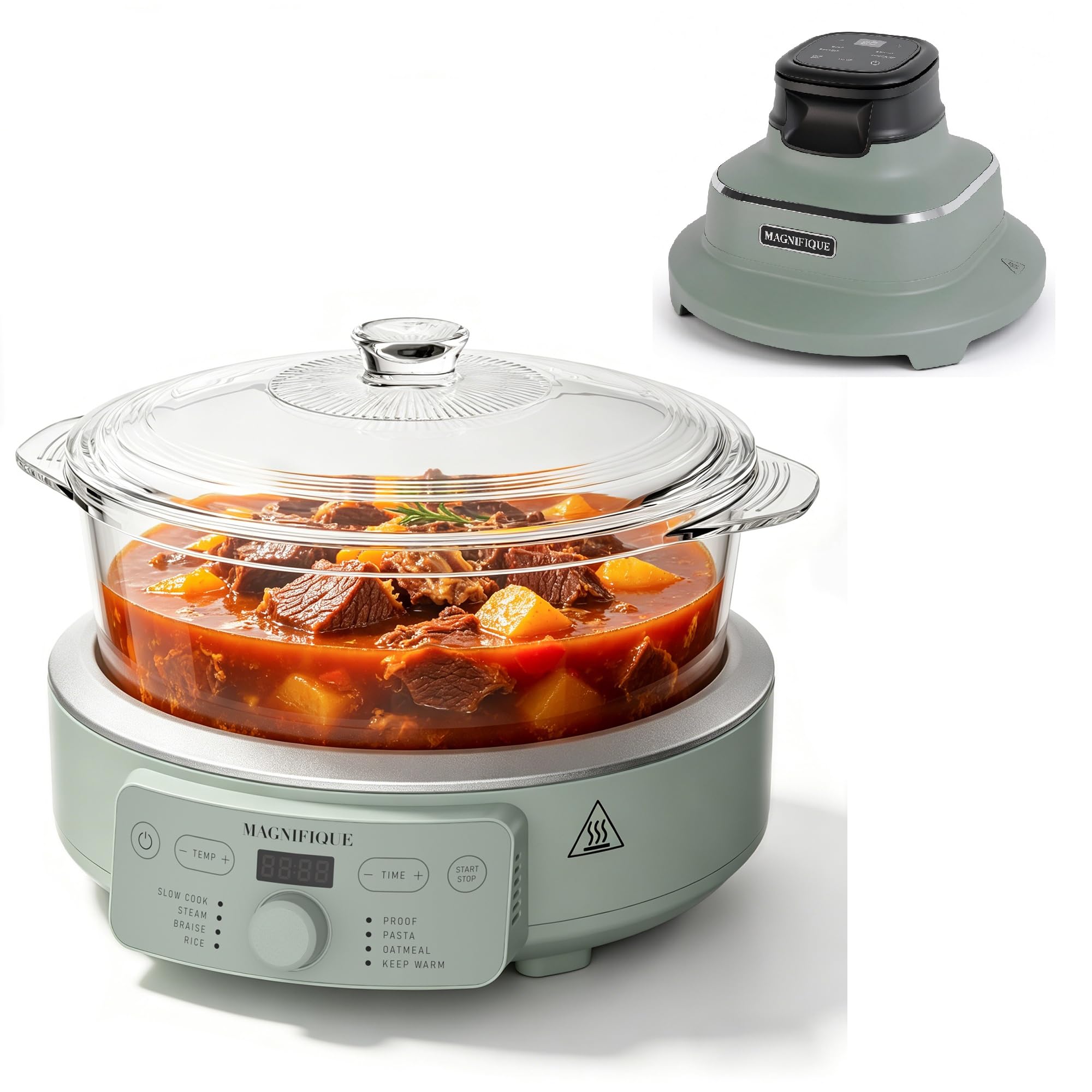 4.5 Quart Glass Pot Slow Cooker & Air Fryer Combo, Non Toxic 12-in-1 Multi Cooker with 4.…