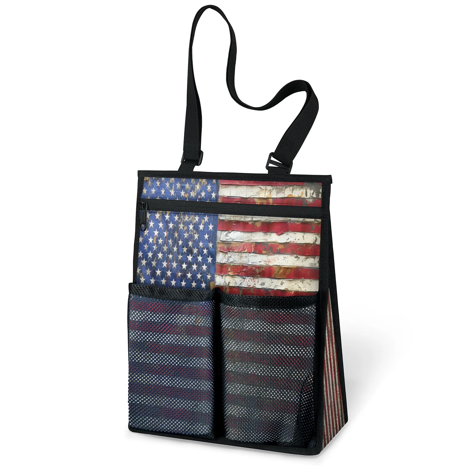 Ourtheme Vintage American Flag Portable Shower Bag for Travel Gym Camp Beach Tote Shower Caddy Bags Hanging Toiletry