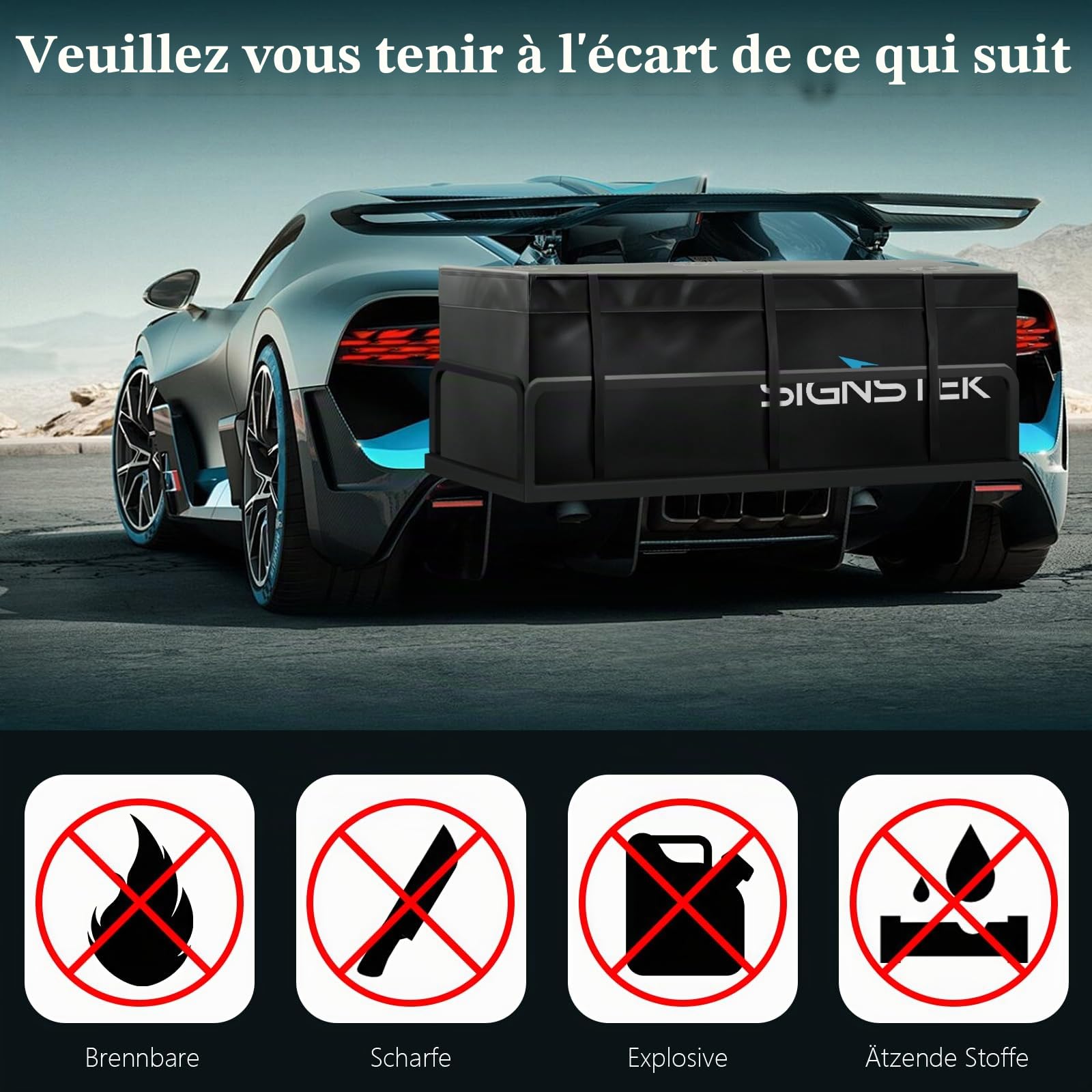 Signstek Sac de Toit Souple pour Attelage, Coffre de Voyage Extensible 417L - Alternative au Coffre de Toit, Housse Imperméable en PVC 500D, Pliable pour Bagages - Idéal Vacances Famille & Camping