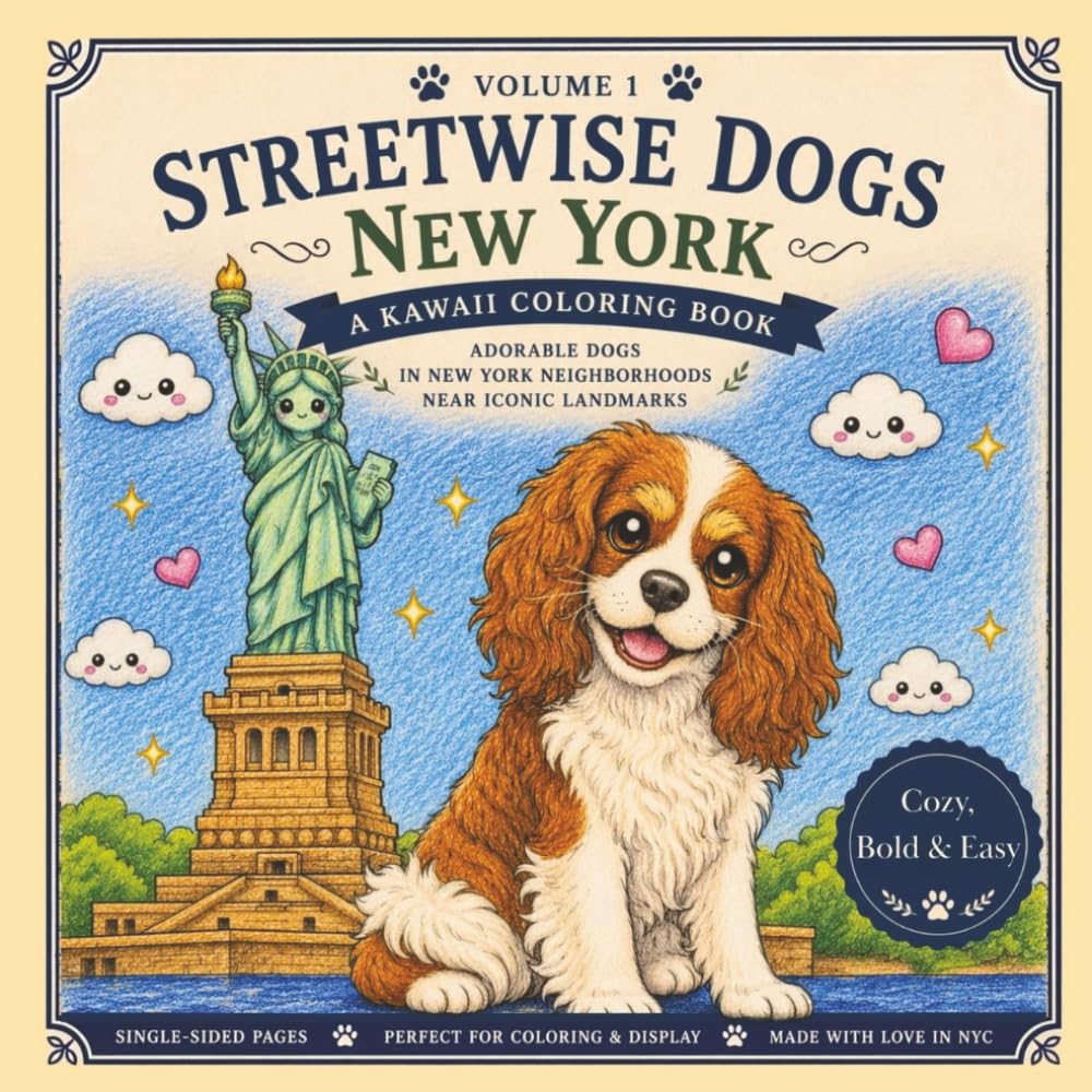 Streetwise Dogs New York Coloring Book – Volume 1: Kawaii-Style NYC Dogs | Bold & Easy Illustrations for Relaxing Coloring