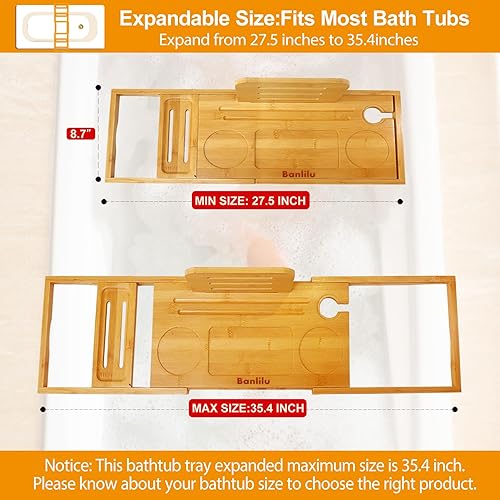 Miniatura 3 de Bandeja de baño de bambú de alta calidad, bandeja de baño, mesa de bandeja de bañera para bañera, bandeja de baño para bañera, tamaño ampliable, se