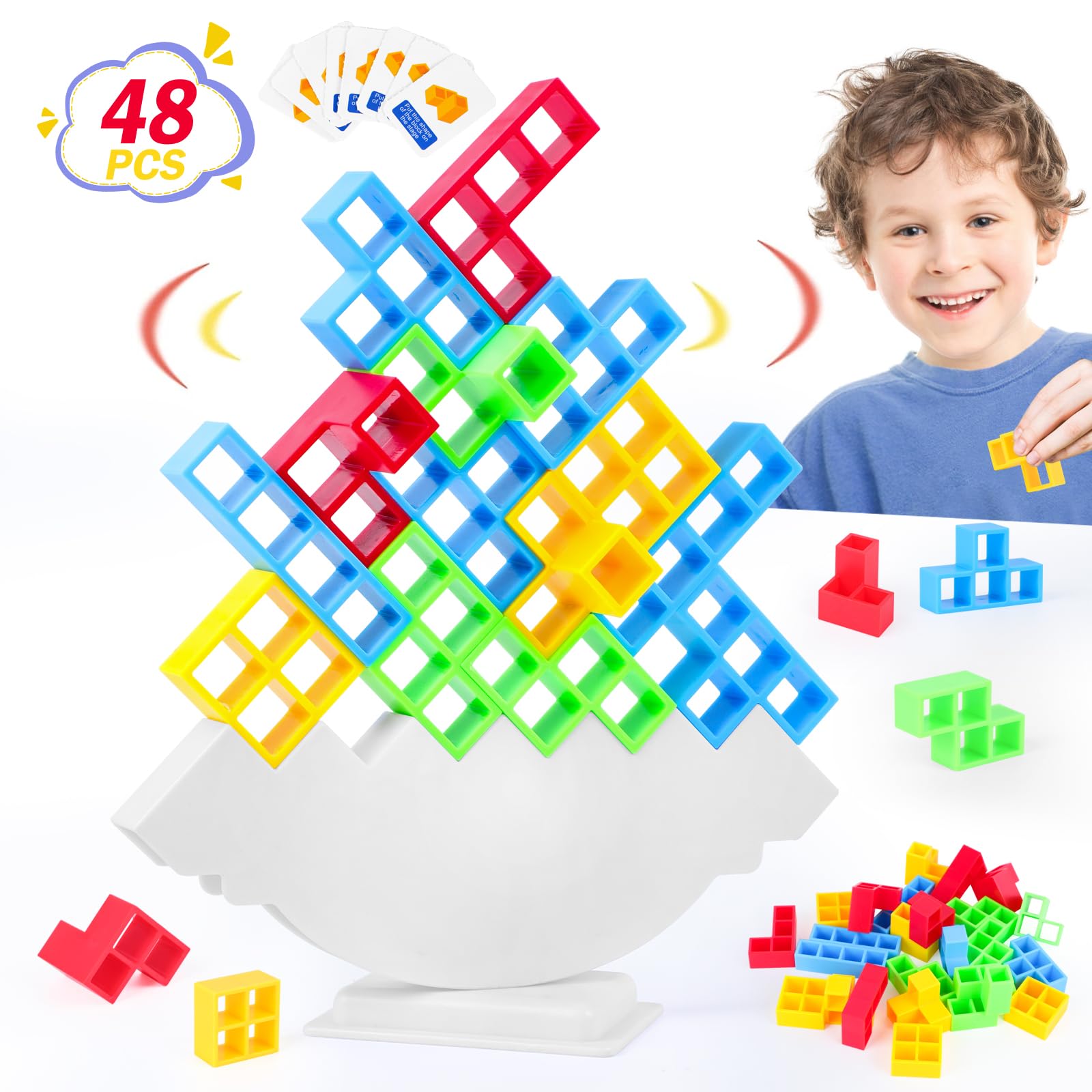 48 Pcs Balance Game Toys for 3 4 5 6 7 8 9 10 11 12 Year Old Boys Girls, Game for Kids & Adults Gifts for 3-12 Year Old Boys Girls Building Blocks Birthday Gifts 3-12