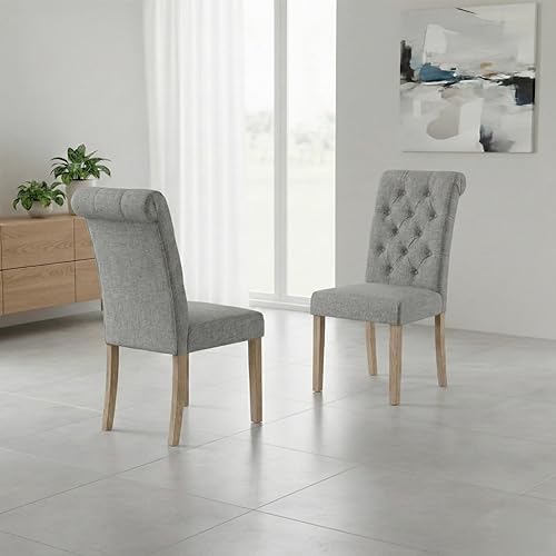Miniatura 3 de AC Pacific Natalie Tufted Dining Chairs, Contemporary Upholstered Home Kitchen Armless Parson Seat with Rolled Top, Set of 2,Light Grey