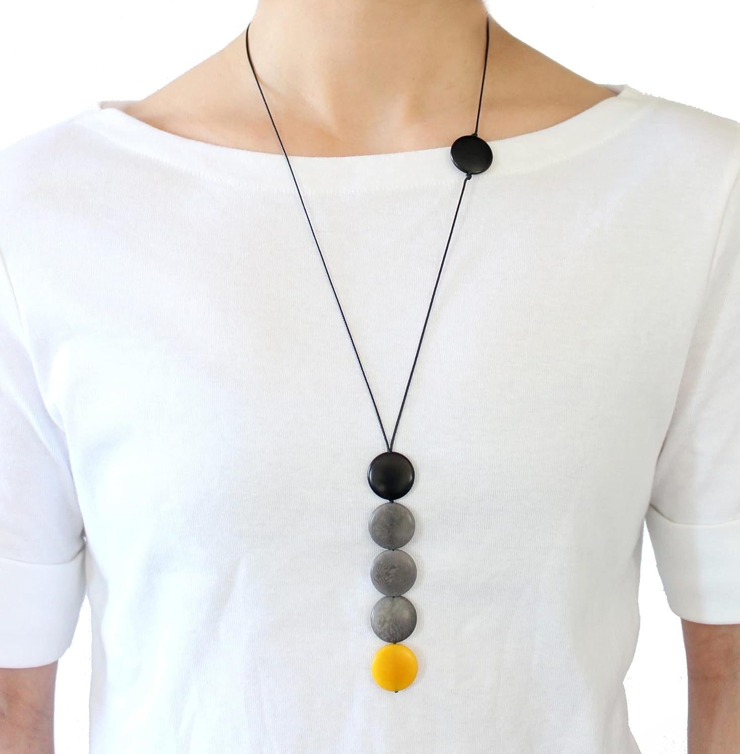 Tagua Necklace Coins in Yellow, Gray and Black Handmade Fair Trade, Adjustable, Lightweight, Tagua Nut Accessories