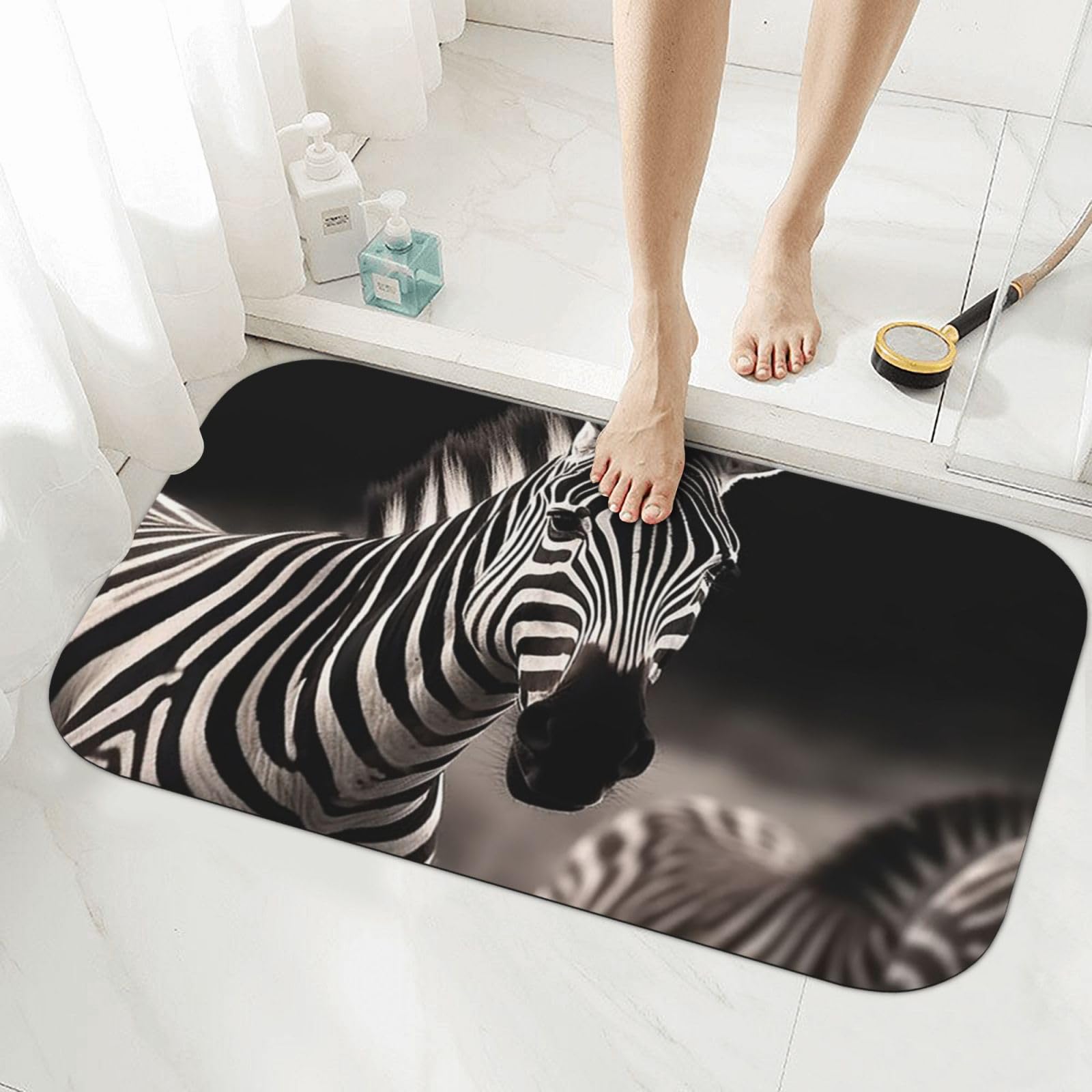 Tapis de sol de salle de bain en pierre naturelle décor animaux sauvages