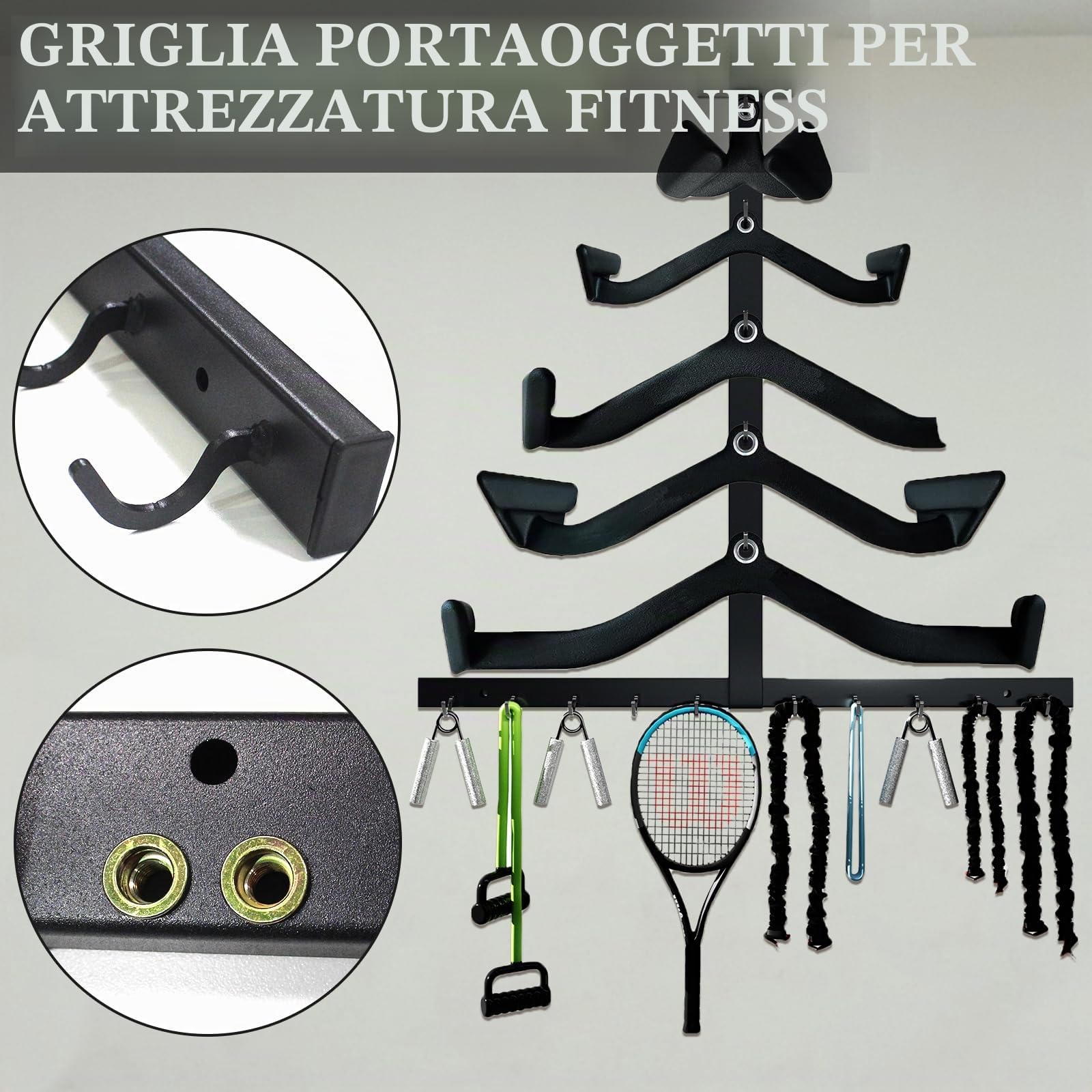 LAT - Barra porta accessori da palestra, organizer per accessori da palestra, accessori Lat LAT per diverse maniglie dei cavi, supporto resistente per il fitness a casa e a parete
