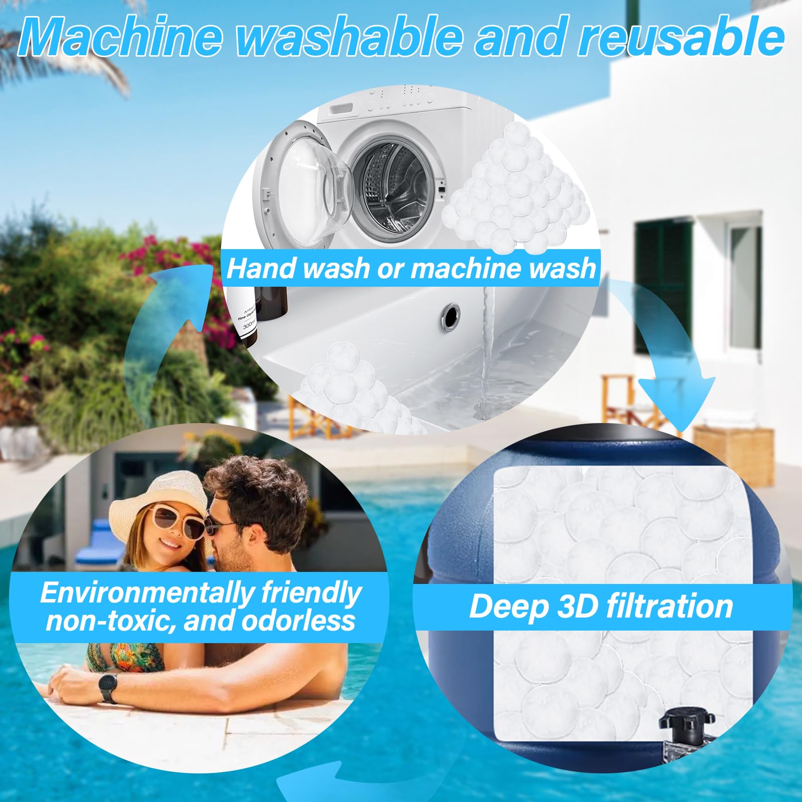 Zikenis 700g Bolas de Filtro de Piscina,Bolas de Filtro de Piscina,para filtros de Arena de Piscina, Sistemas de filtrado de Arena, Accesorios de Limpieza de Piscinas, Filtro de Arena para acuarios