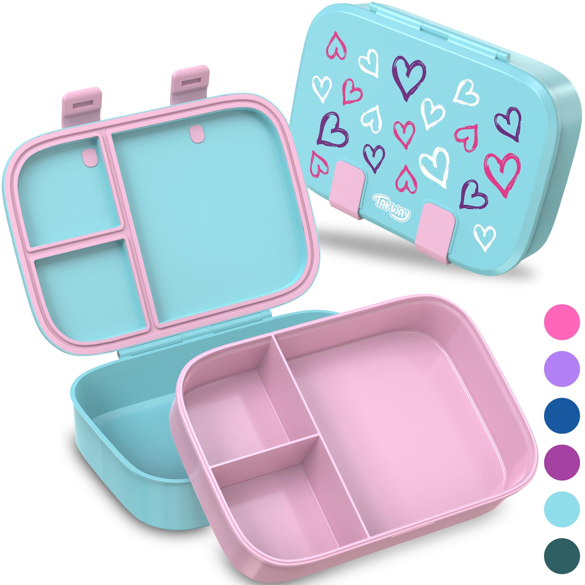 TAKWAY Brotdose Kinder mit Fächern - Bento Box Lunchbox BPA Frei - robust & leicht zu öffnen