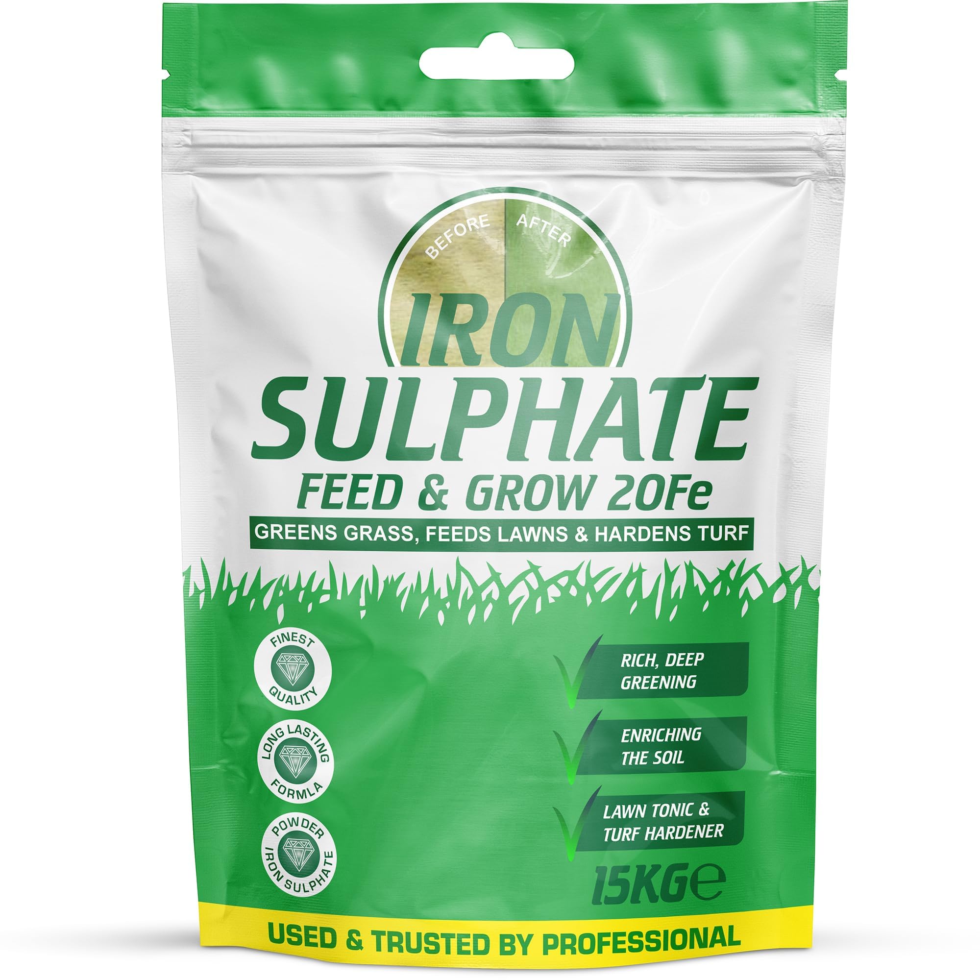 Iron Sulphate Powder Concentrate Pure Lawn Tonic Fertiliser Grass Greener Ferrous Sulphate of Iron Lawn Conditioner and Turf Hardener Dry Powder Soluble in Water by Pure Source Nutrition (15kg)
