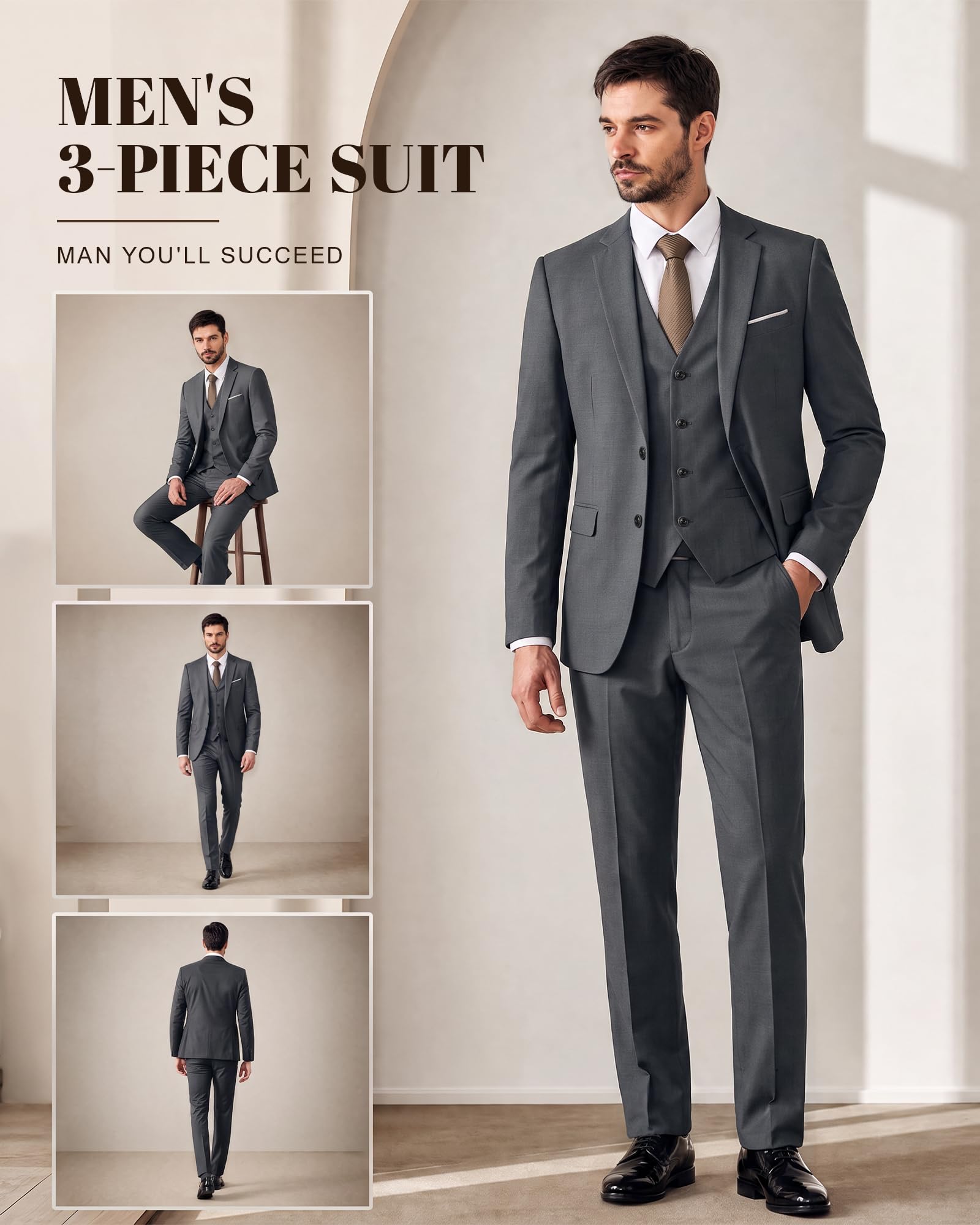 MY'S Herren My's Men's 3 Piece Suit Set Business-Anzug Hosen-Set (3er Pack)