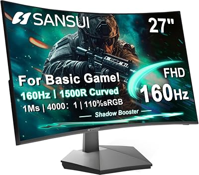 SANSUI 27 Inch Curved 160Hz Gaming Monitor, 1500R Curved Com - best gaming monitors