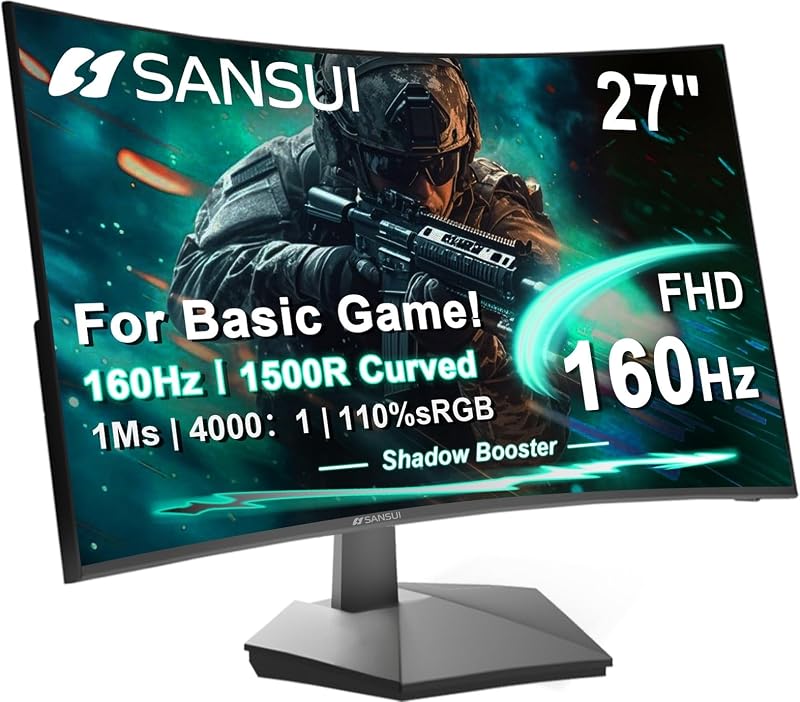 27 Inch Curved 160Hz Gaming Monitor 144Hz FHD 1080P Computer Monitor | 27” 1500R Curved PC Monitor, FPS/RTS, MPRT 1Ms, FreeSync, HDR, 4000:1, 110% sRGB, Low Blue Light, HDMI DP Ports for Gaming