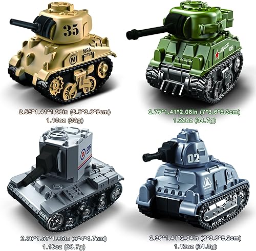 Miniatura 5 de Paquete de 4 vehículos militares de aleación de juguete con mecanismo de retroceso, regalos de fiesta de cumpleaños para niños y niñas (4 tanques