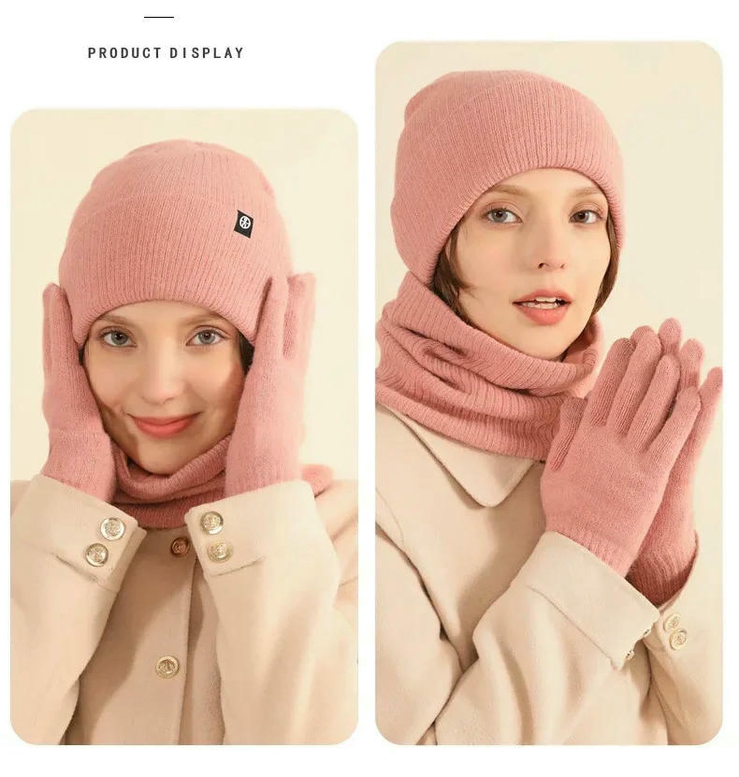 Mütze,Schal & Handschuh-Sets Damen 3-teiliges Winter-warmes Bohnenhut-handschuh-schal-mütze-Set Für Unisex, Weich, Dick, Warm, Gestrickt, Touchscreen-Handschuhe, Outdoor-ausrüstung-blau