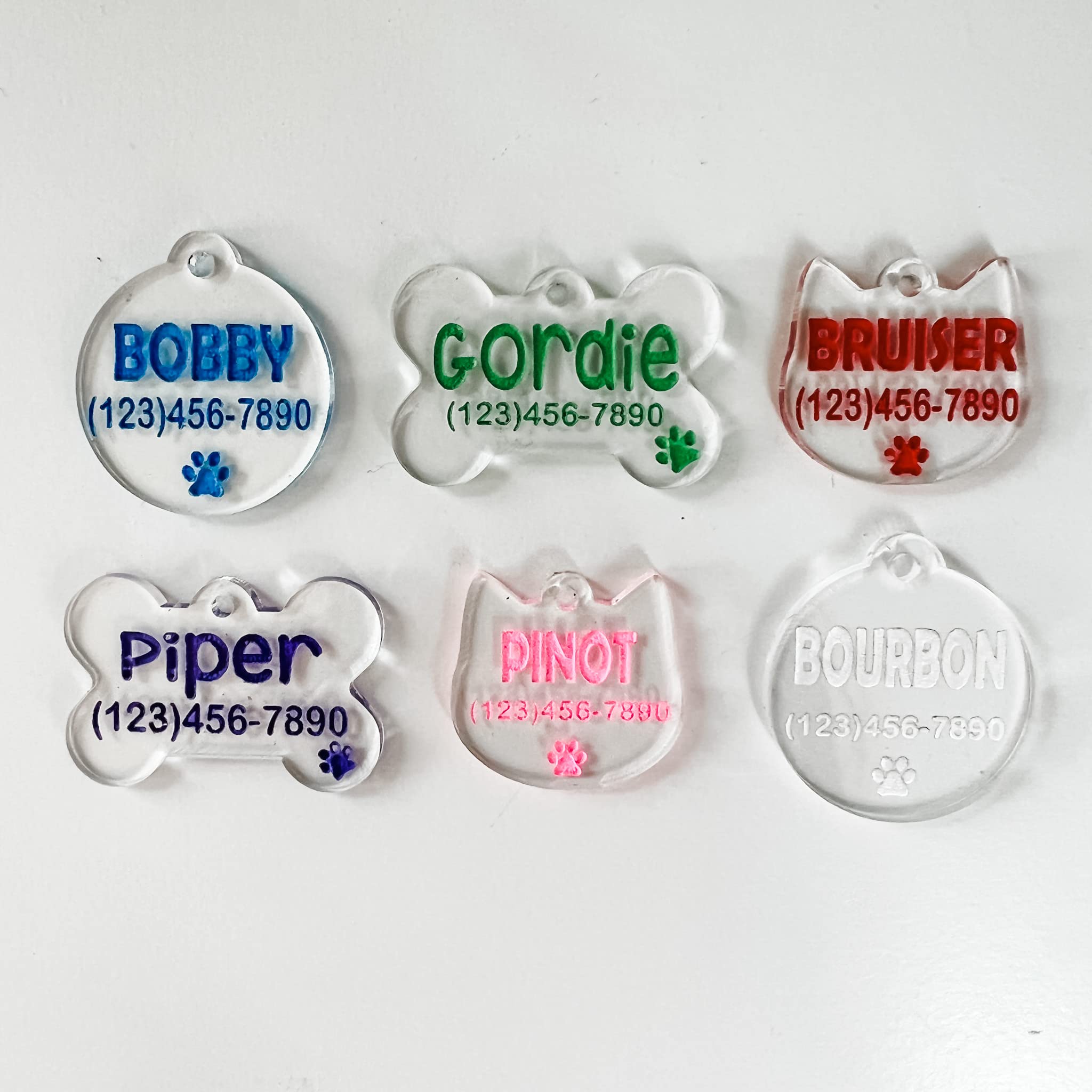Imaginate Personalized Pet ID Acrylic Dog & Cat Tag - Engraved Name & Phone Number, Durable Identification Tag - Dog Bone, Cat Head or Circle Design