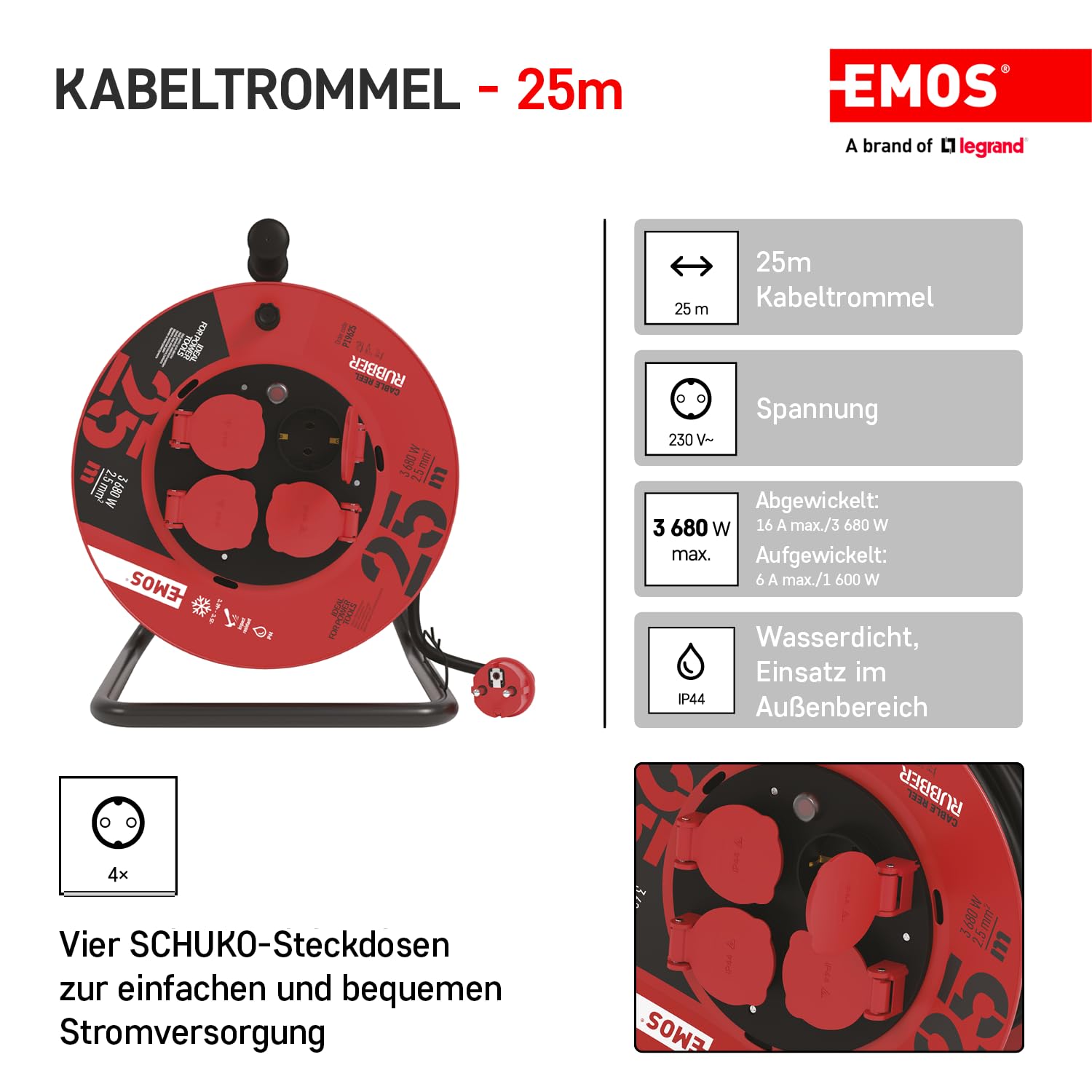 Professional Brobusta CEE 4 IP44 kabelhaspel voor industrie/bouw 40m H07RN-F 5G2,5