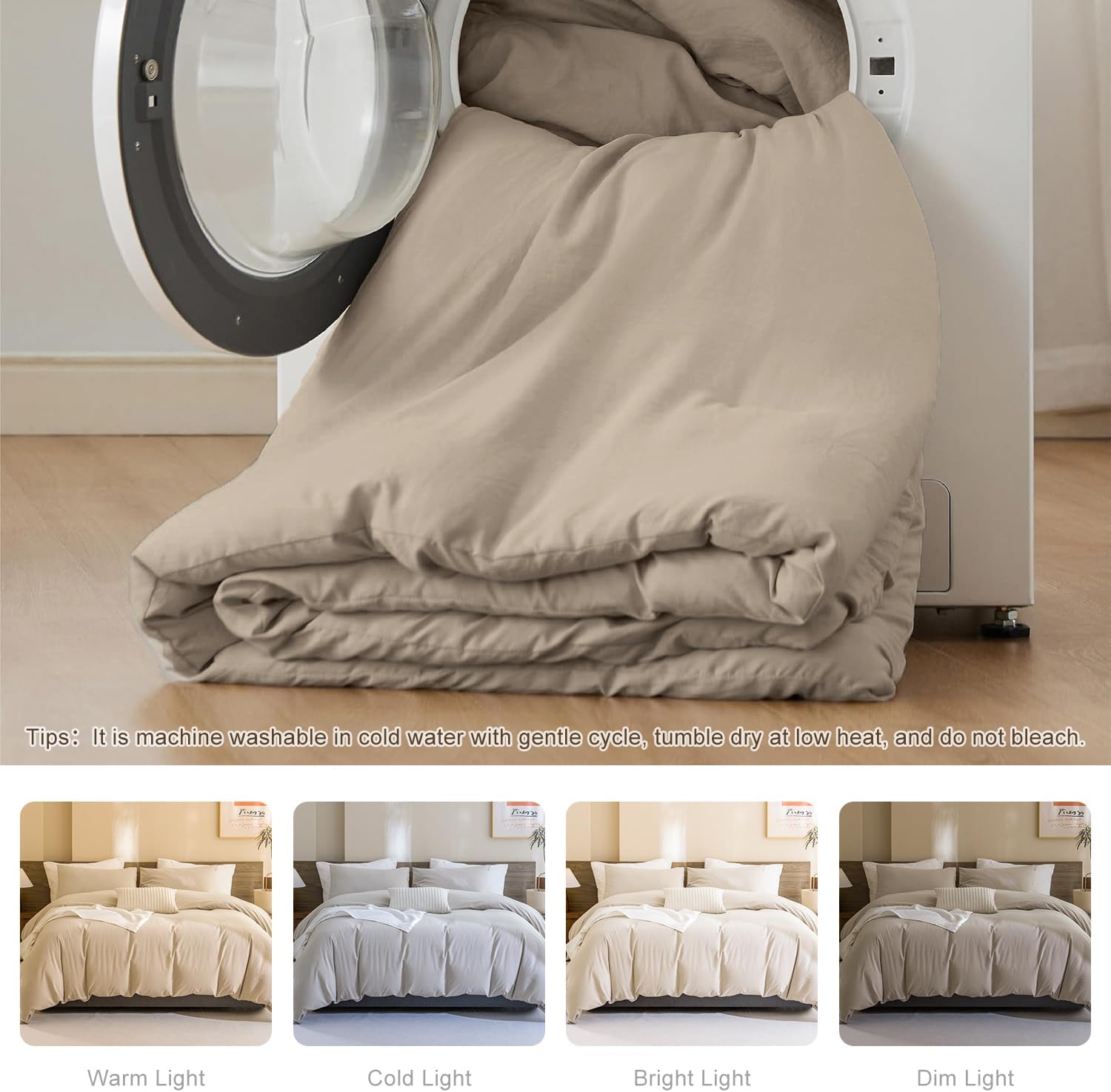 CozyTide Cotton Comforter Set Queen(90x90 Inch),3 Pieces(1 Solid Comforter and 2 Pillowcases) Soft Lightweight Linen Like Textured Fluffy Boho Bedding Set & Collections for All Season - Image 8