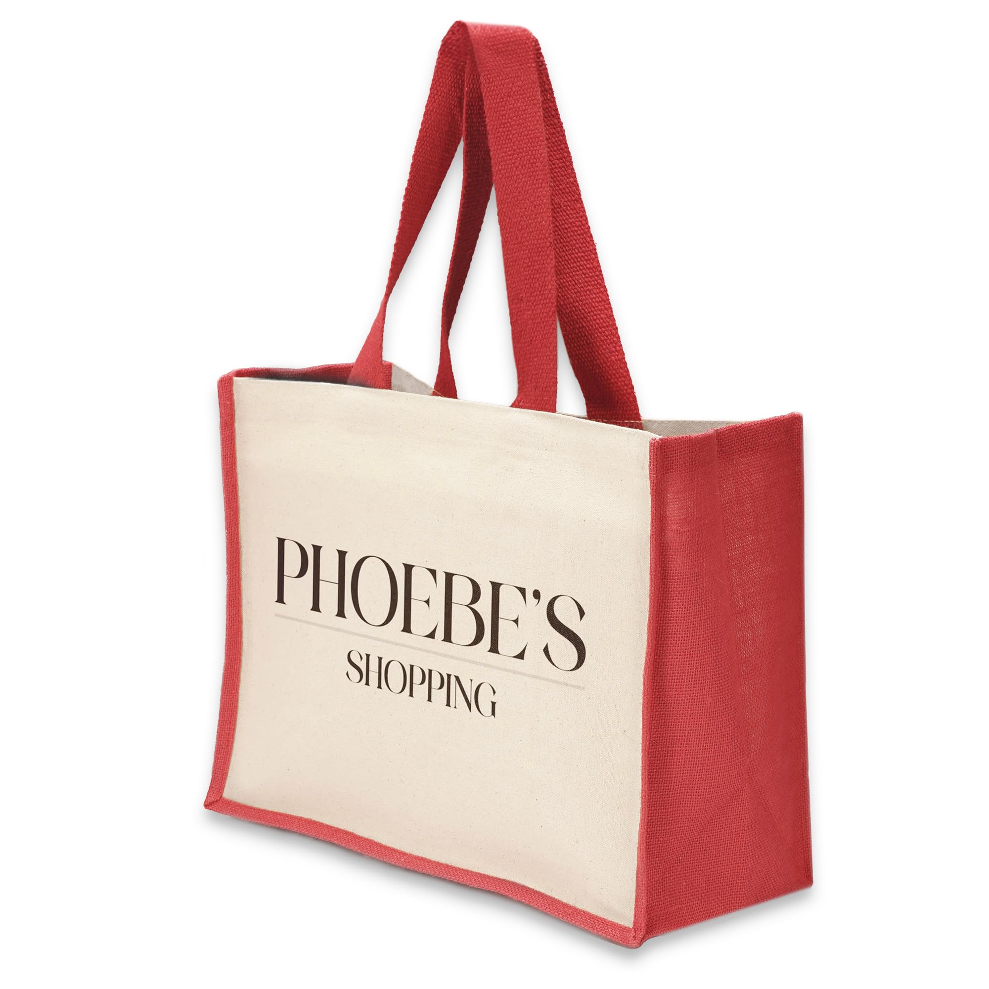 A1 Graphics Ltd Personalised Tote Bag Custom Large Jute Shopping Bag With Custom Name & Text (Red)