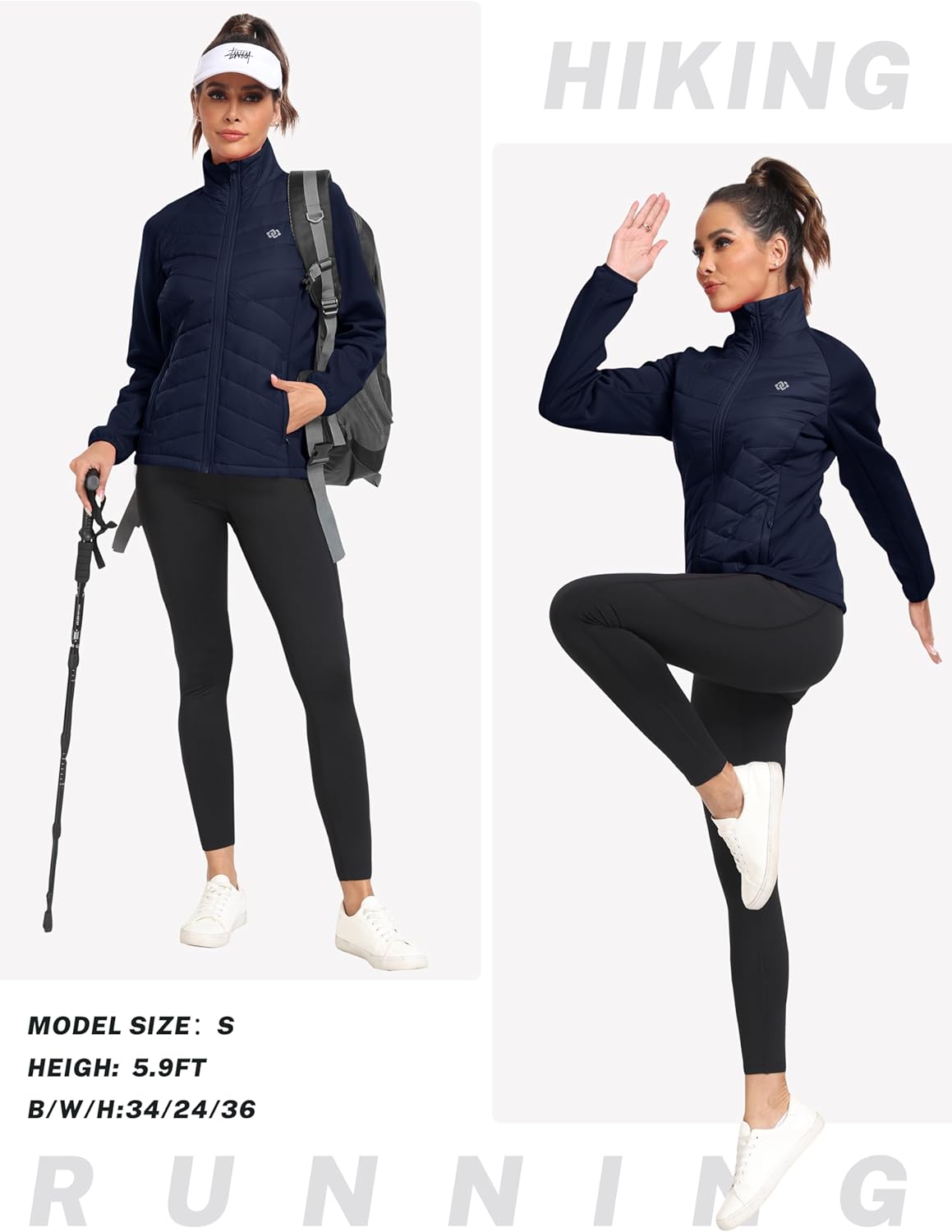 MoFiz Womens Lightweight Insulated Hiking Jacket Fleece Lined Thermal Hybrid Softshell Full Zip Winter Fall Running Coat - Image 6