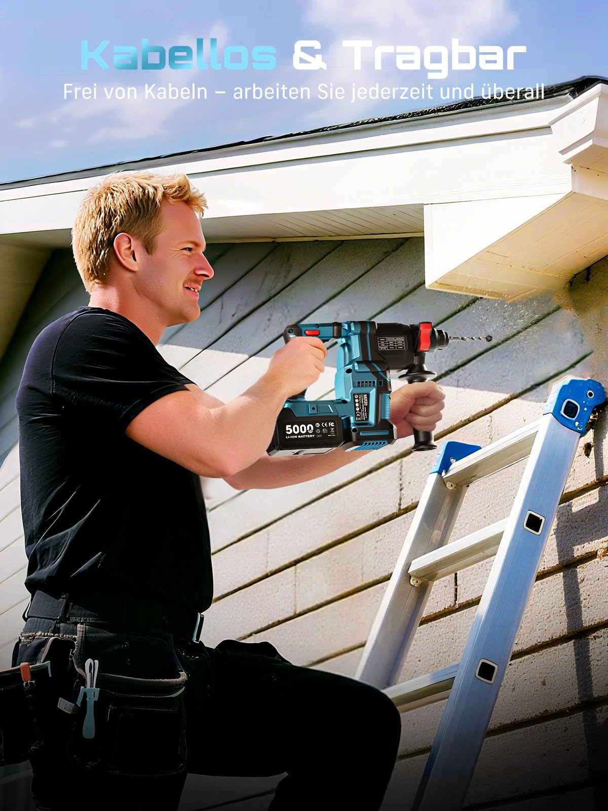 SEESII 3-in-1 Akku Bohrhammer SDS-Plus: Bohren, Hammerbohren, Meißeln mit 2 * 5,0Ah Akkus & Ladegerät, LED-Lampe, 900W Bürstenloser Motor, 2,3J Schlagbohrmaschine für Heimwerker und DIY-Projekte