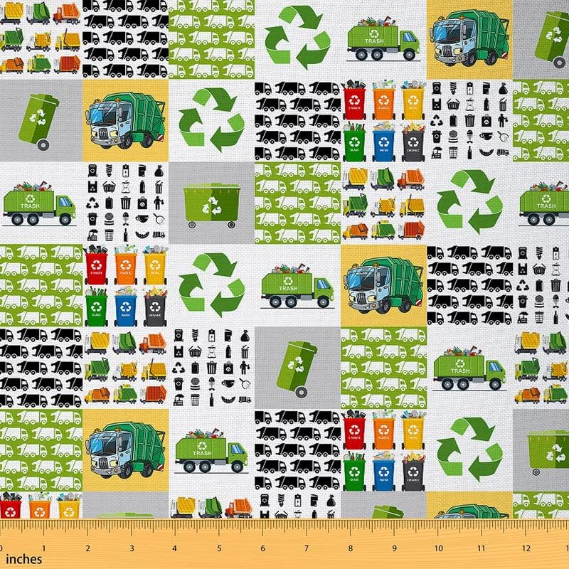 The Yard - Tela de tapicería de coche de basura para sillas, diseño de camión de dibujos animados para exteriores, tela decorativa de cuadrícula