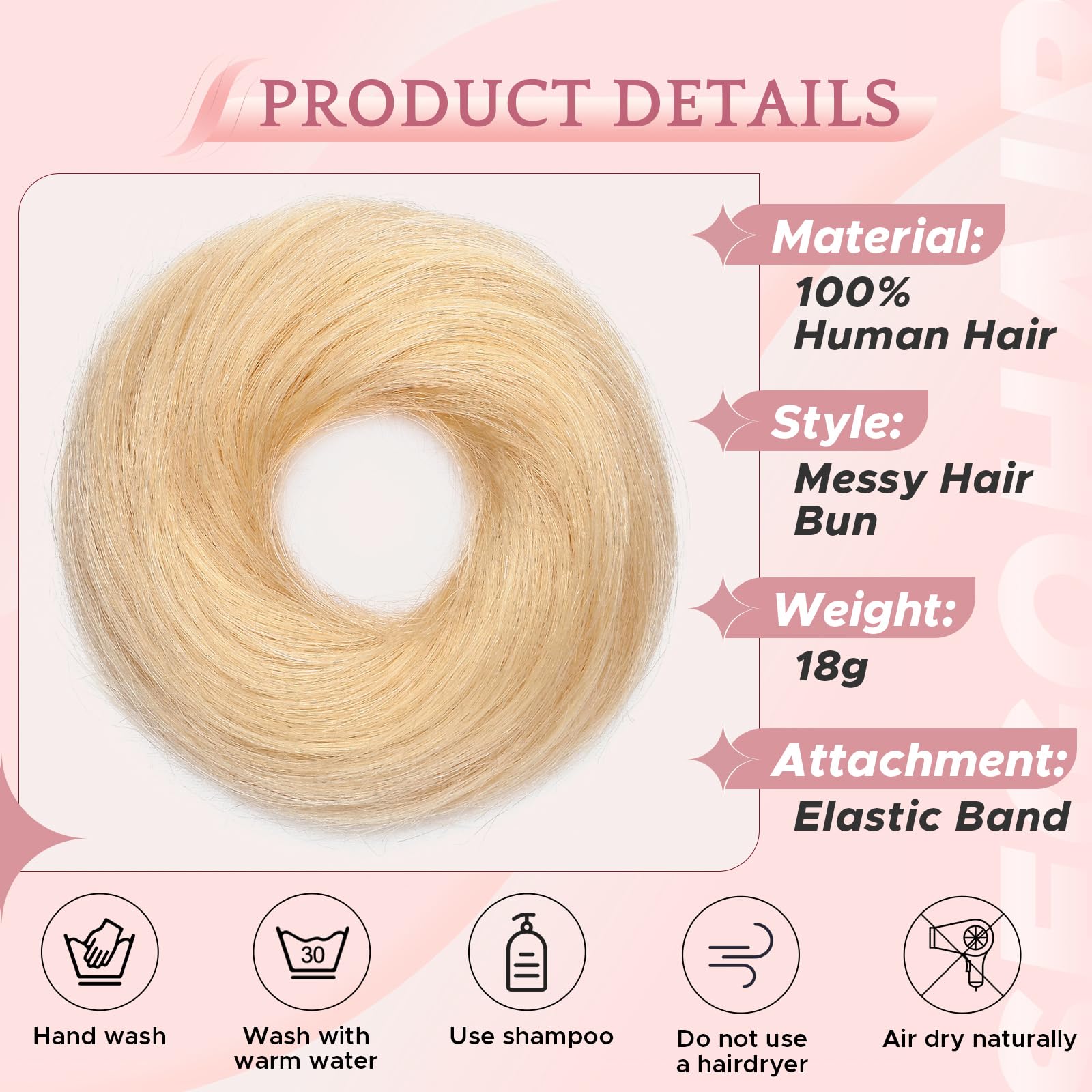 SEGO Pro Real Human Hair Messy Bun Scrunchie, Donut Bun Hair Piece for Women - Straight, 60# Platinum Blonde, Pack of 1 - Image 4