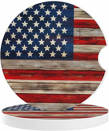 Miniatura 26 de Portavasos retro con la bandera estadounidense para mujeres/hombres, paquete de 4 posavasos absorbentes de cerámica para bebidas, juego de posavasos
