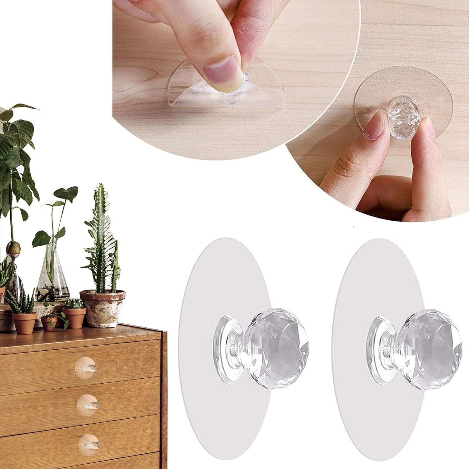 Bennort Drawer Pull Knobs 5 Pcs,Self Adhesive Diamond Crystal