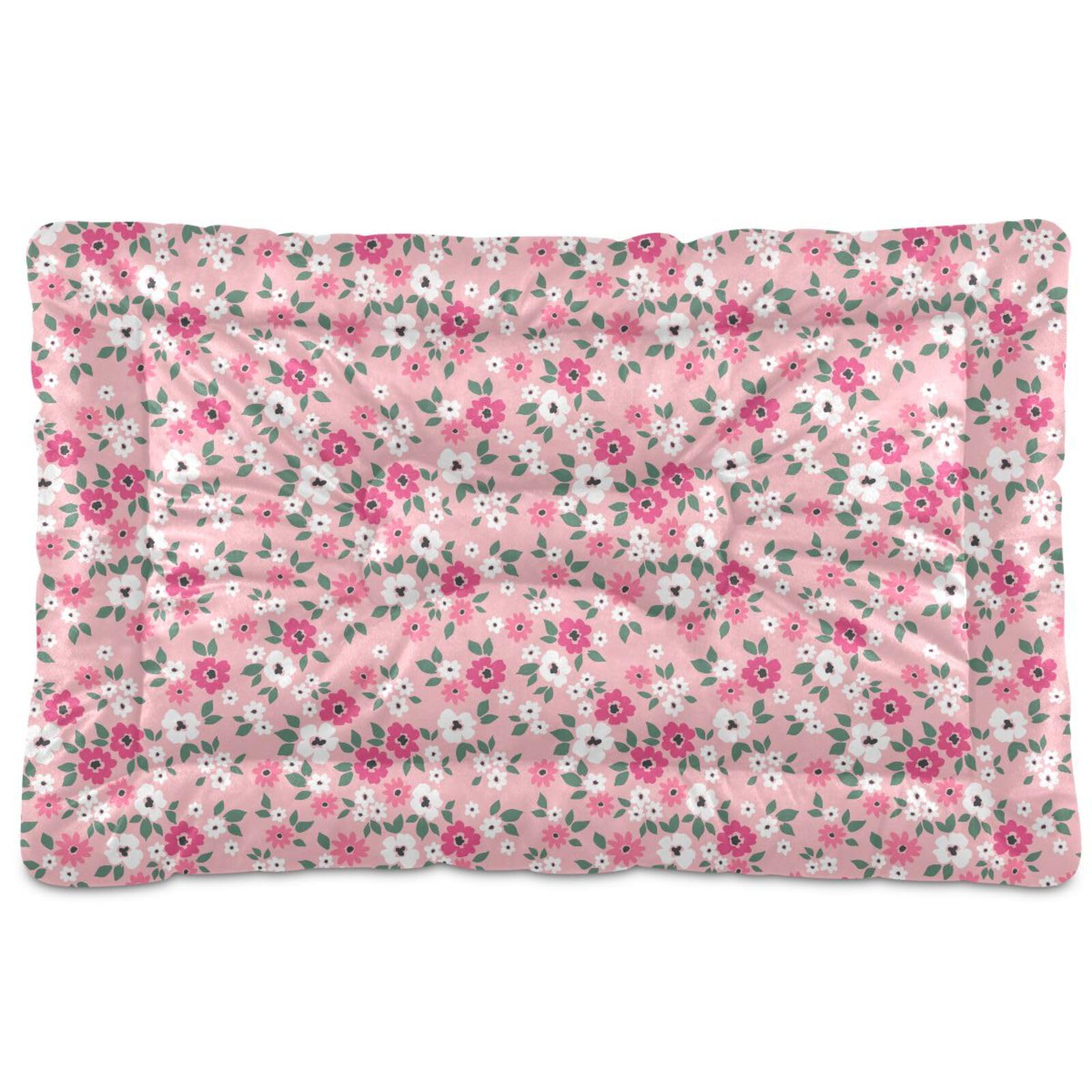 Coikll Pink Floral Pet Bed Pad Soft Dog Bed Mat with Anti-Slip Bottom, Machine Washable Crate Pad Mattress for Dog Sleeping โ image 1