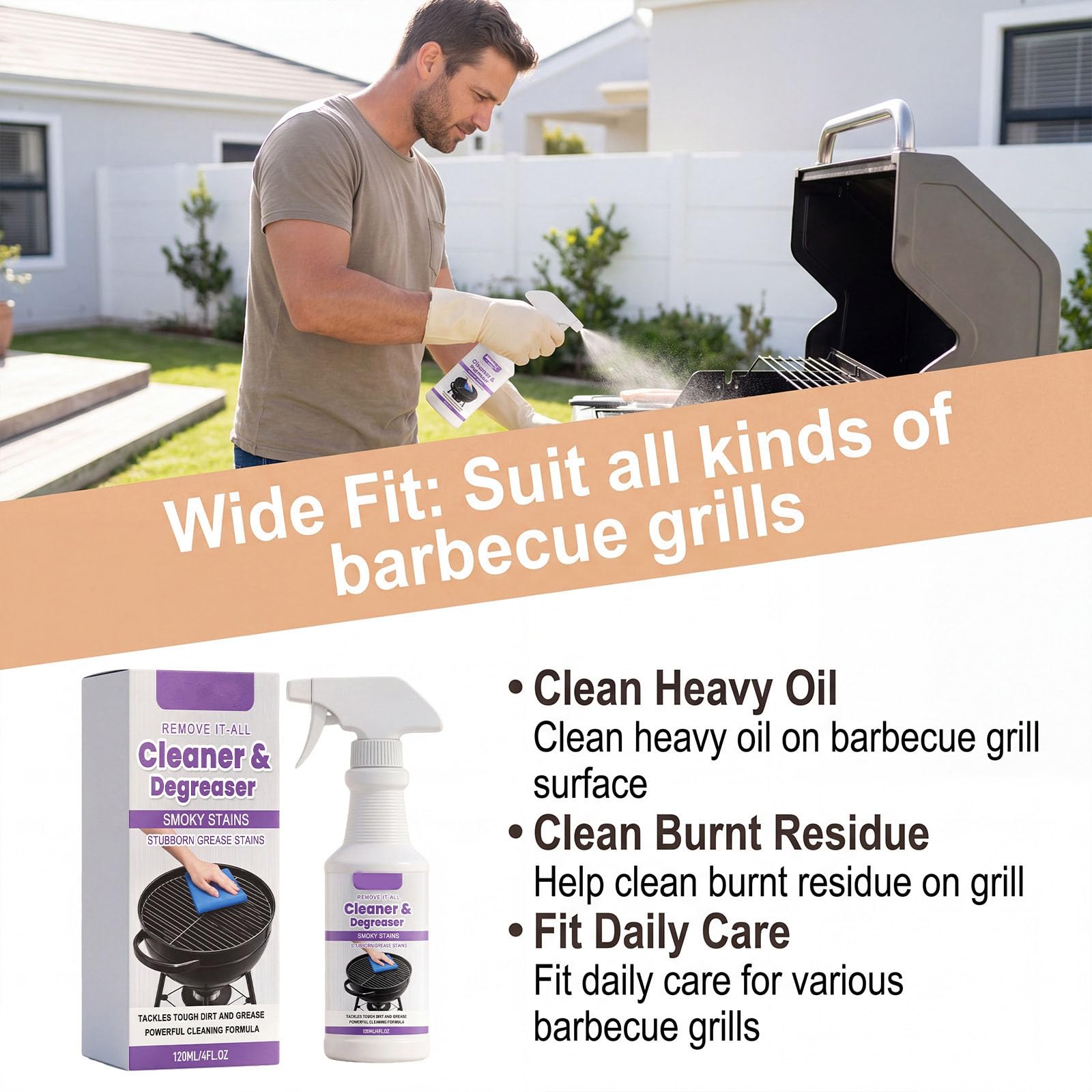 Detergente spray per barbecue, detergente e sgrassante, detergente ad alte prestazioni per barbecue, rimuove i residui di cibo bruciati e il grasso, per barbecue esterni, forni, friggitrici ad aria