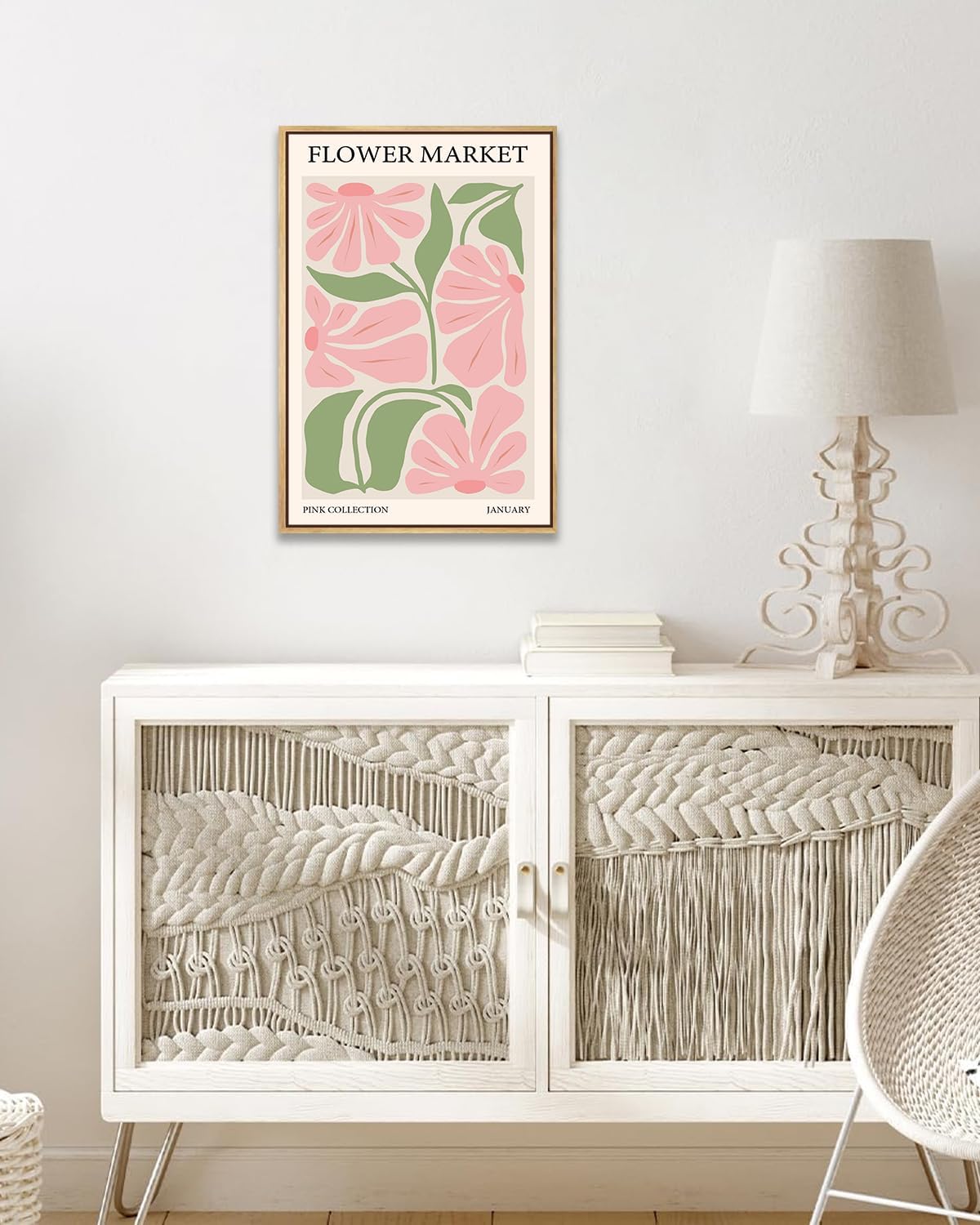 Gufro Pink Flower Market Framed Canvas Wall Art,Pink Abstract Aesthetic Pictures Paintings Wall Decor for Girls Bedroom Dorm Apartment Living Room 12x16in