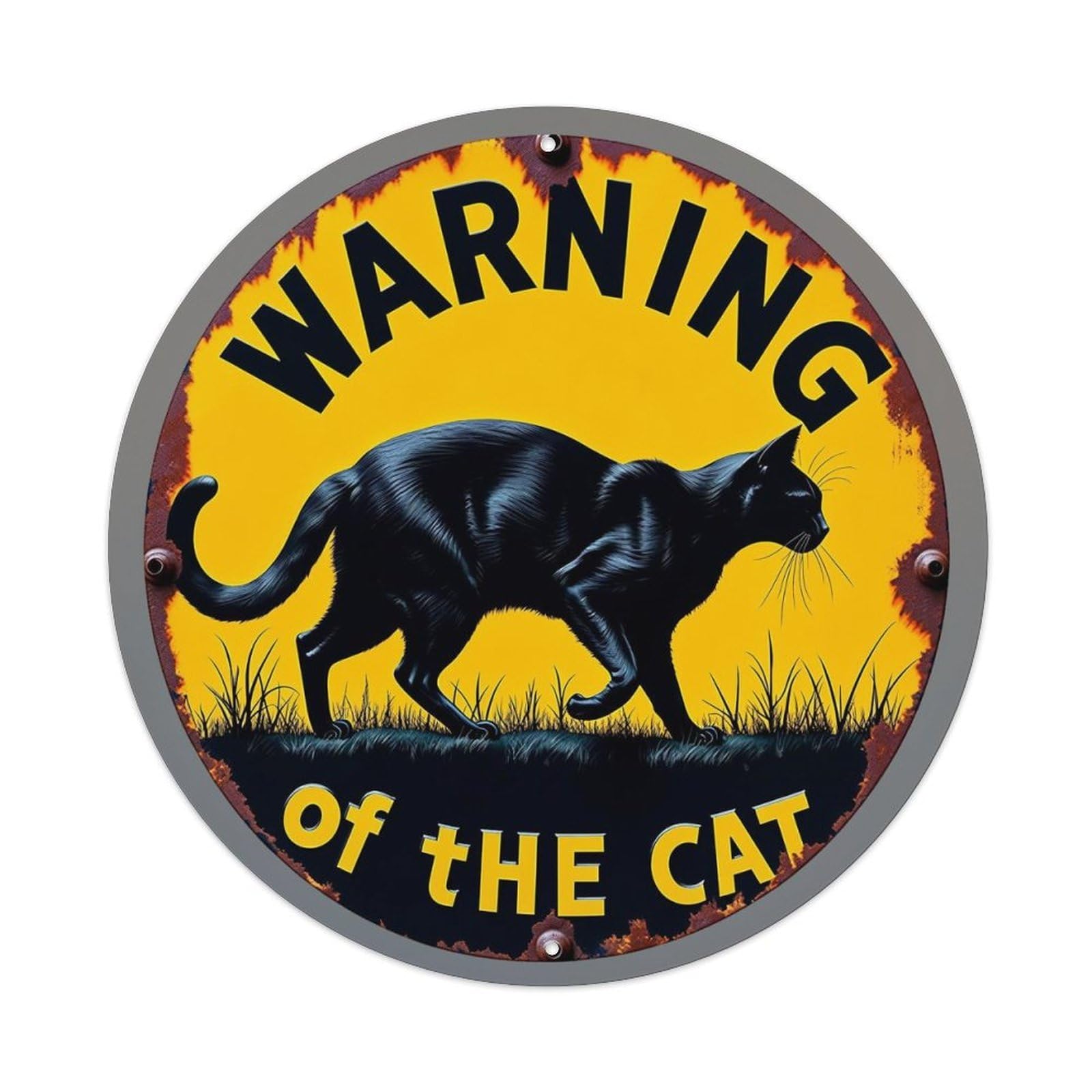 Warning Of The Cat Vintage Round Tin Sign Retro Metal Wall Decor Metal Poster, Home Bar Garage Cafe Wall Art Decoration 8x8Inches