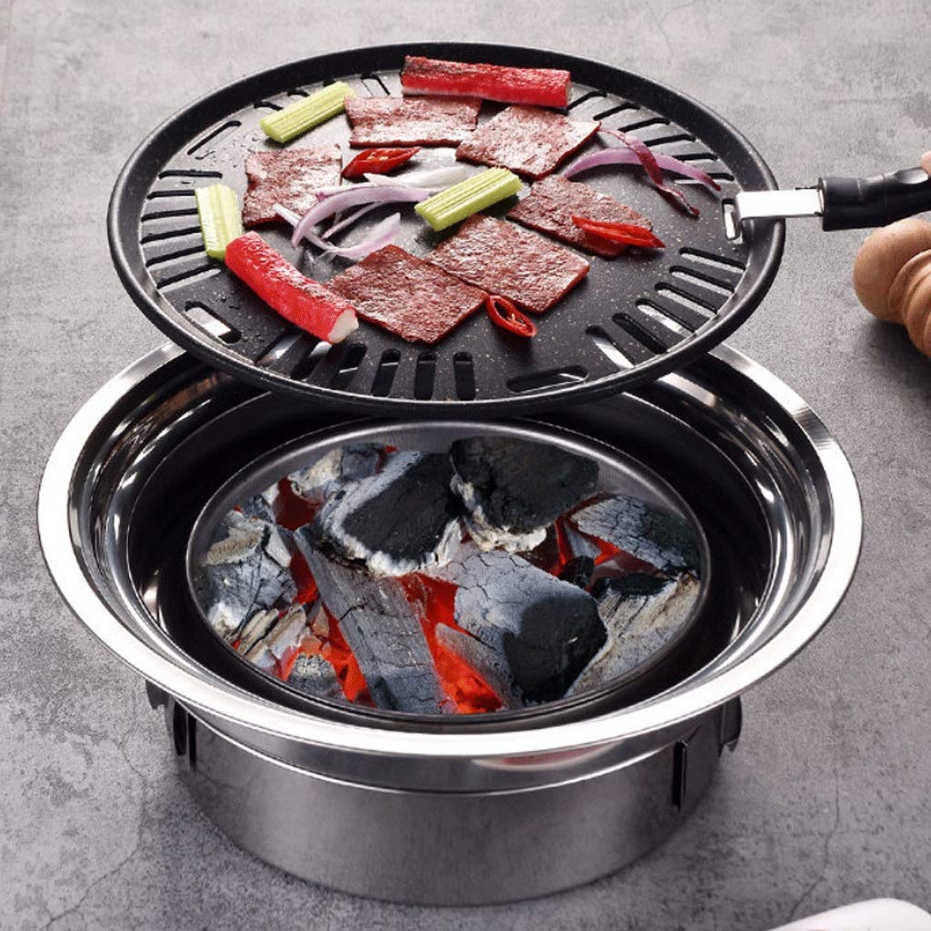 Ogród ognisko okrągłe ze stali nierdzewnej 40 cm na zewnątrz patio stal ognisko miska grill na podwórko, kemping, piknik, ognisko, ogród W miska do grilla (rozmiar: średni)
