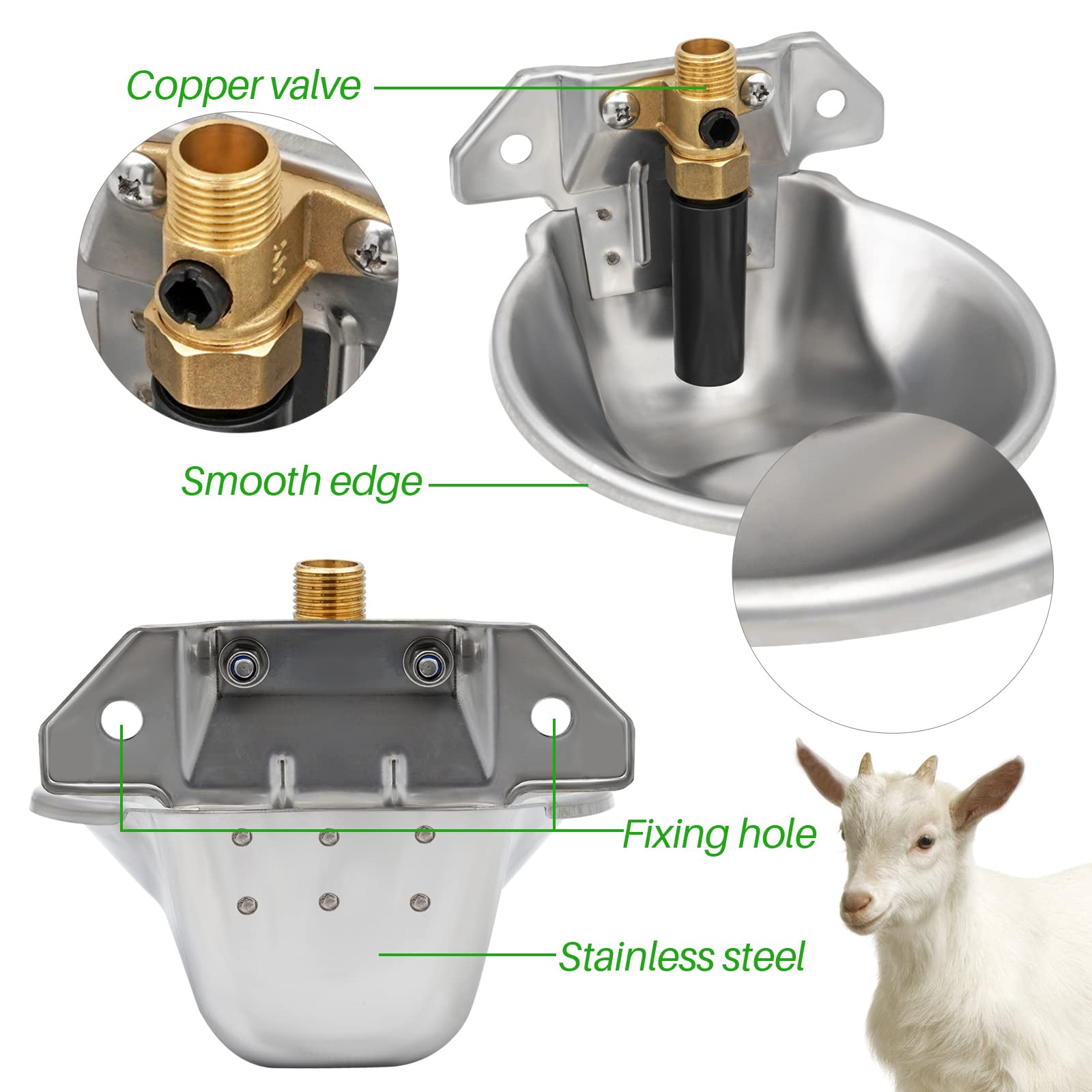 Acero Inoxidable Espesar Ovejas Waterer Dispensador AutomáTico Cabra VáLvula de Cobre Bebedor Ovejas Agua Cuencos Ganado Lechones Bebedor