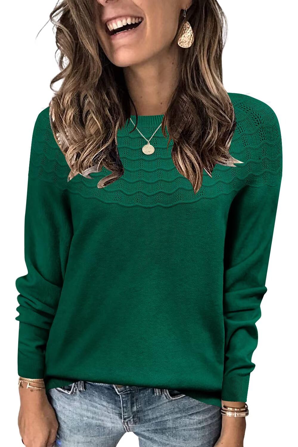 ANFTFH Womens Crewneck Tops 2025 Fall Casual Knit Fashion Pullover Lightweight Sweaters