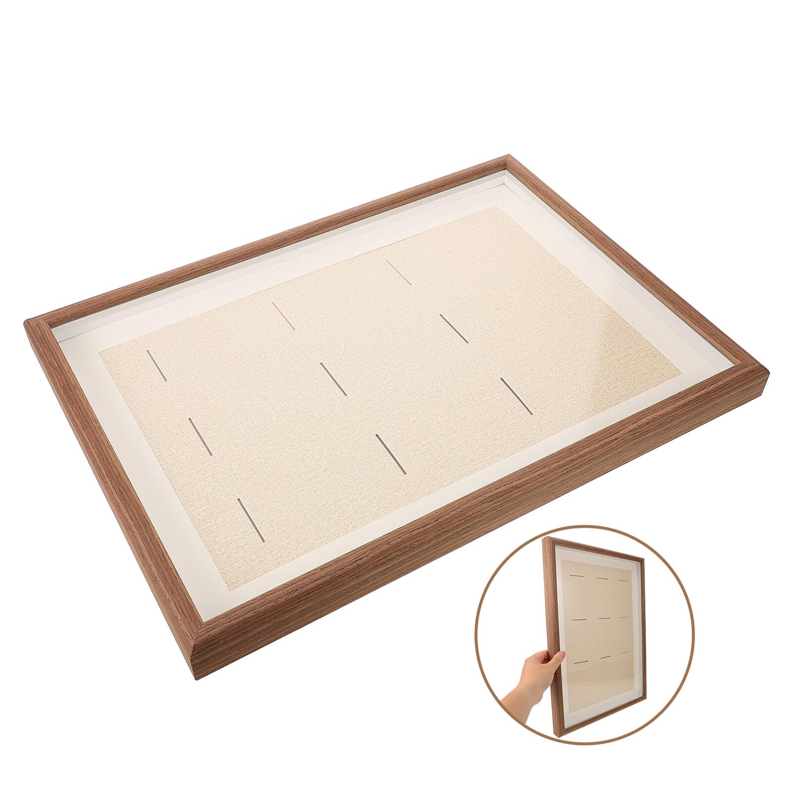 Marco para Mostrar Medallas de Madera Reutilizable, Cubierta Transparente, Tamaño A3 de 9 Compartimentos, Expositor Compacto para Medallas de Carrera y Pins, Adecuado