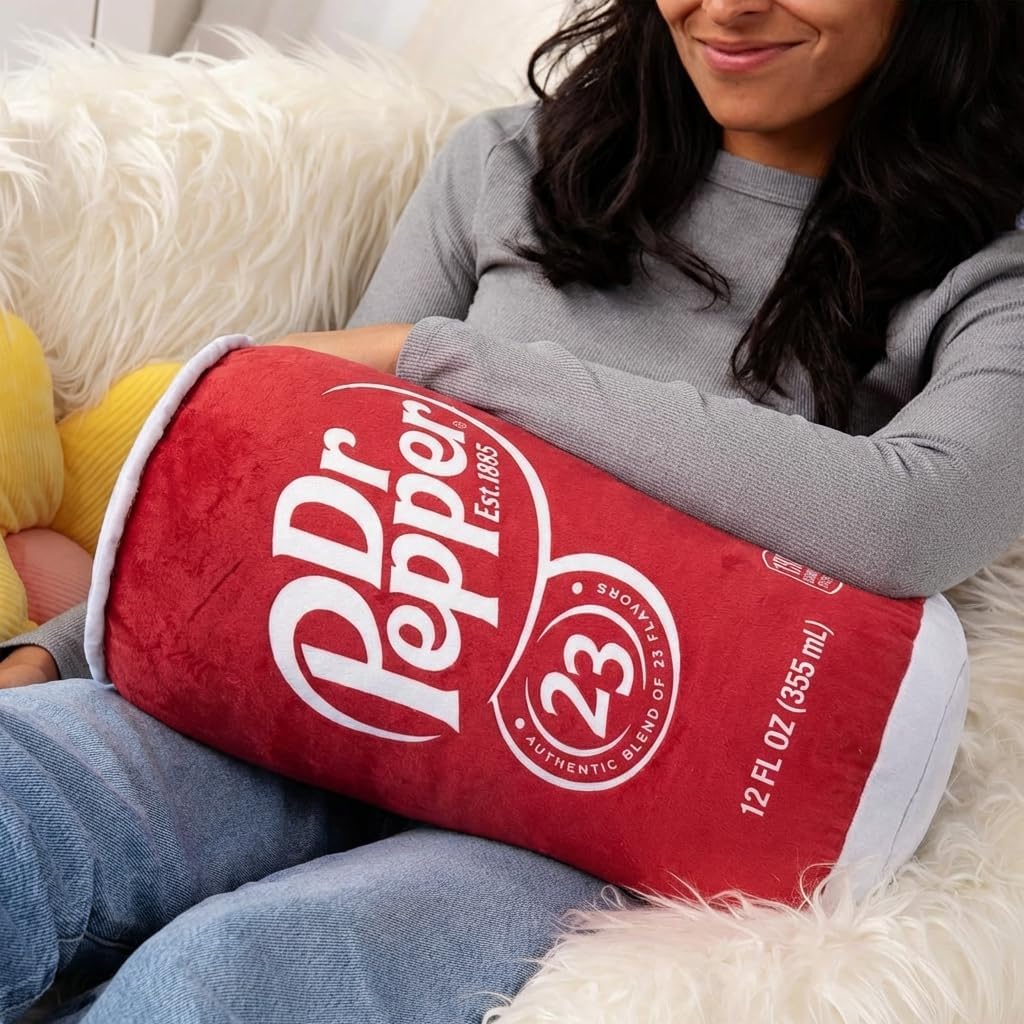 Dr Pepper Pillow – Soda Can Plush Pillow, Funny Gag Gift for Men & Women, Soft Decorative Cushion for Bedroom, Living Room & Couch