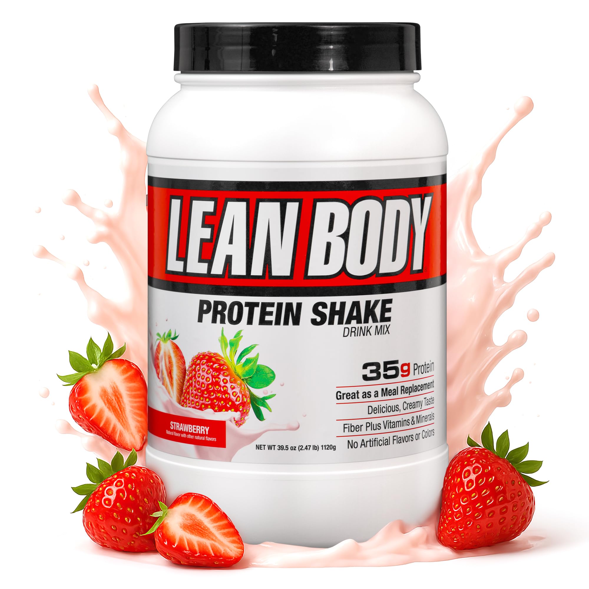 LabradaNutrition Lean Body HI- Protein Meal Replacement Shake (Strawberry, 2.47Ib-1120g)_ 35g Protein, 7g of Healthy Fats EFAs & Fibre, Complex Carbs and 22 Vitamins & Minerals (Packaging may vary)