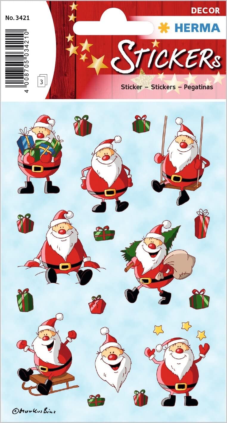 HERMA 15080 Christmas Stickers, Christmas Santa Claus (24 Stickers, Paper, Matte) Self-Adhesive Christmas Decoration, Permanent Adhesive Labels for Christmas, Gifts, Crafts, Advent Calendar
