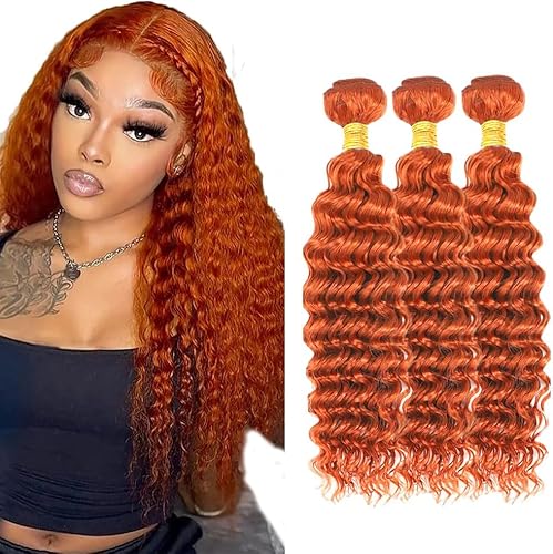 #350 Orange Bundles Deep Wave Bundles Human Hair 26 28 30 Inch Unprocessed Brazi