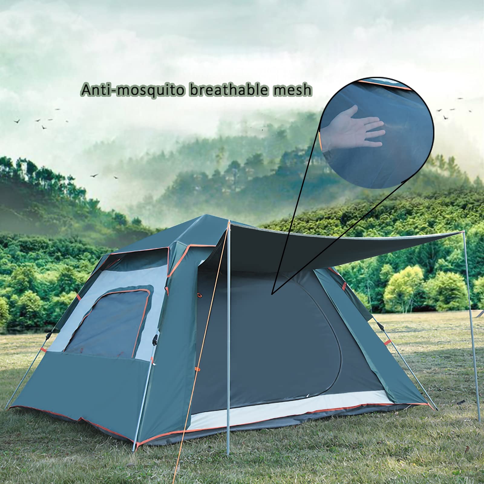 Przenośny wodoodporny namiot podróżny, 2-osobowy namiot rodzinny z wentylatorem solarnym USB Campilight, automatyczny rozkładany namiot zewnętrzny Campitent 2, oddychający ekran przeciw koma