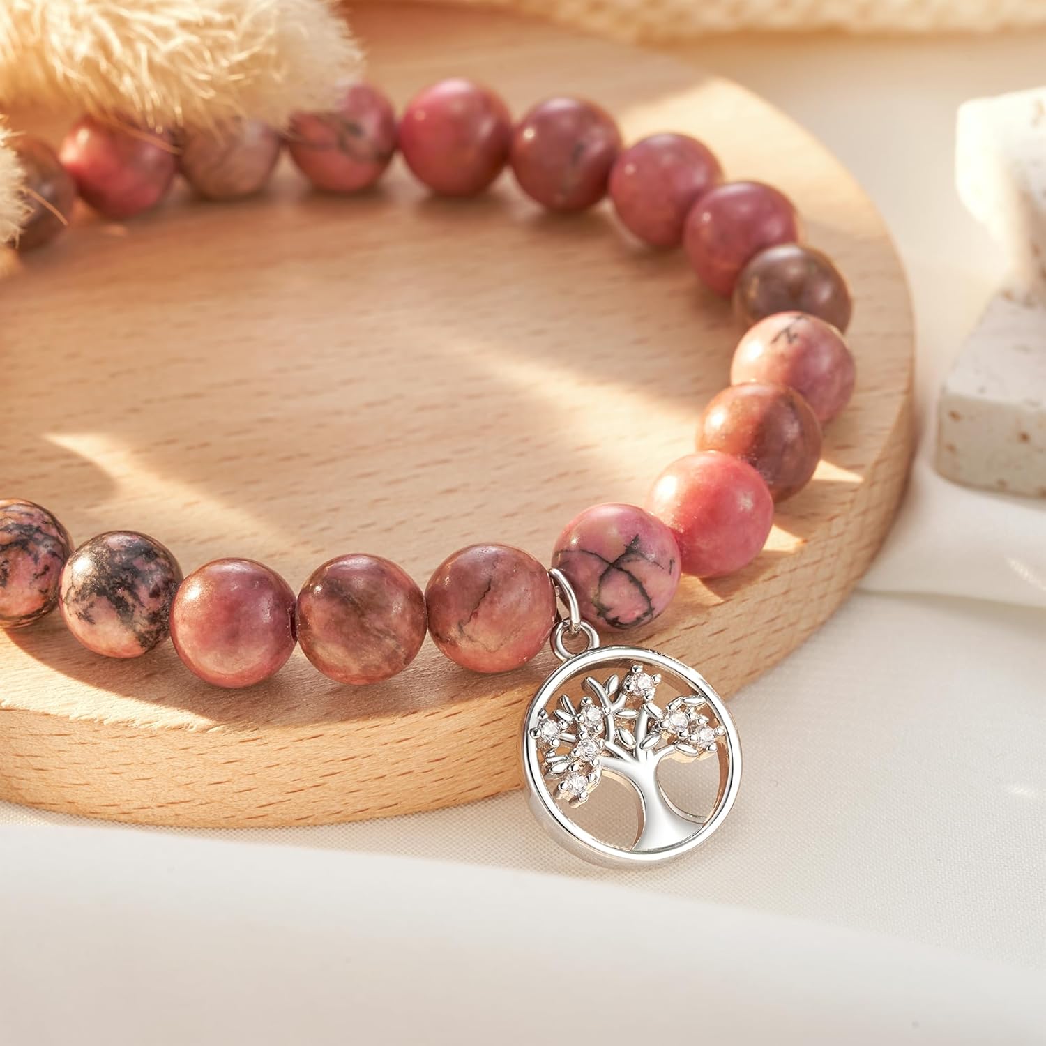 Health & Peace Tree of Life Bracelet for Grandma, Natural Stone with Sparkling Metal Charm, Mother's Day Gift with Blessing Card for Wellbeing and Protection - Image 3