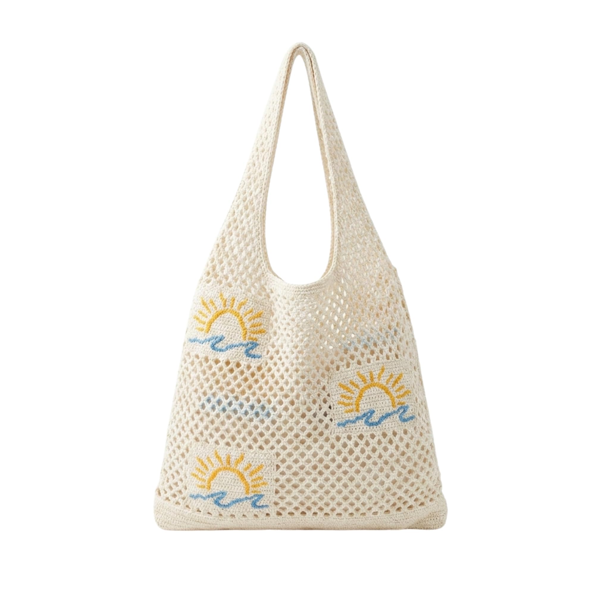Sun Pattern Crochet Tote Bag for Women – Beige Knit Shoulder Handbag, Lightweight Large Capacity Summer Beach Bag, Shopping, Travel & Daily Use Casual Tote-image-41