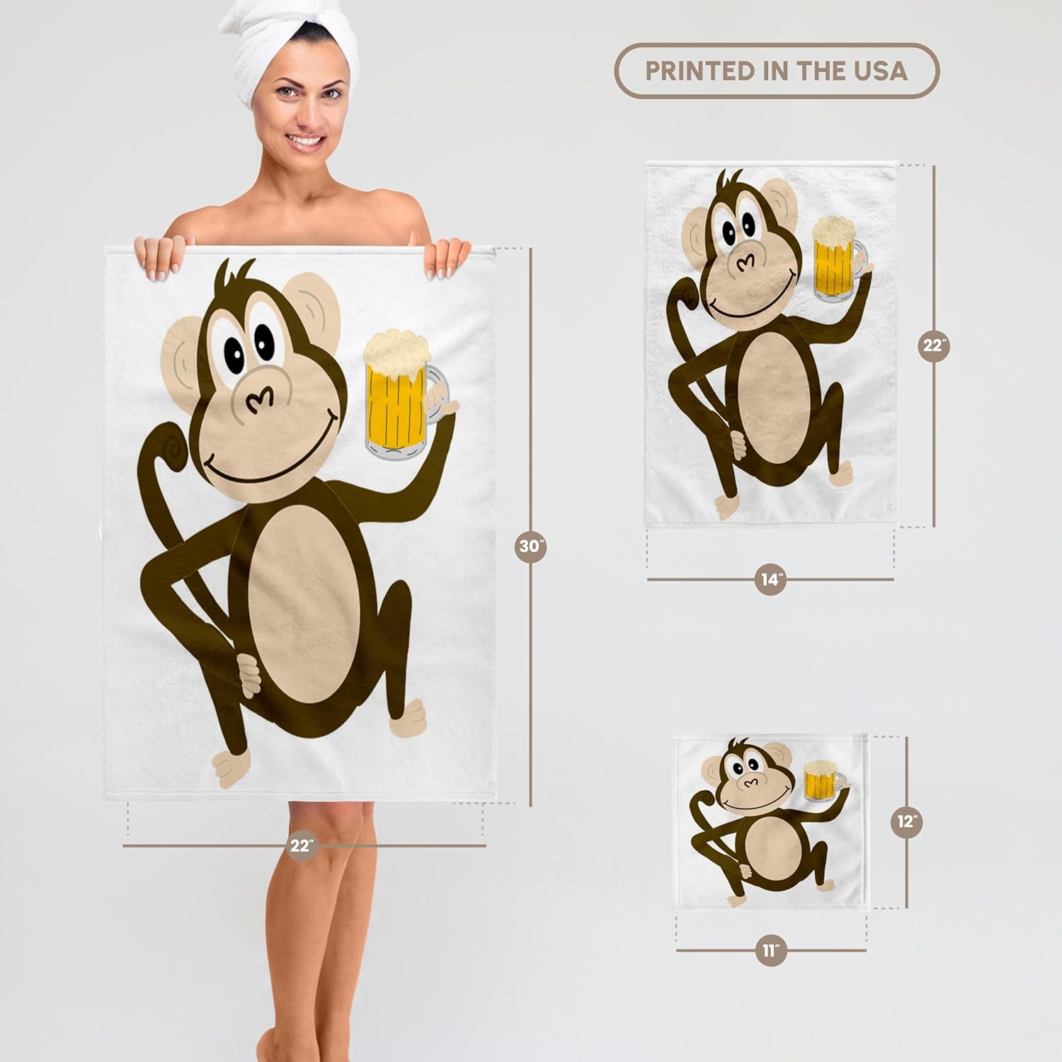 3dRose Silly Cool Monkey Drinking Beer Out of a Mug 22x30 Bath Hand Pool Towel