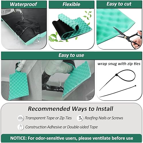 Miniatura 6 de BXI Bloqueador de ruido doble espuma a prueba de sonido, 39.4 x 13.4 x 1 pulgadas, goma de espuma de goma para amortiguar el sonido, paneles